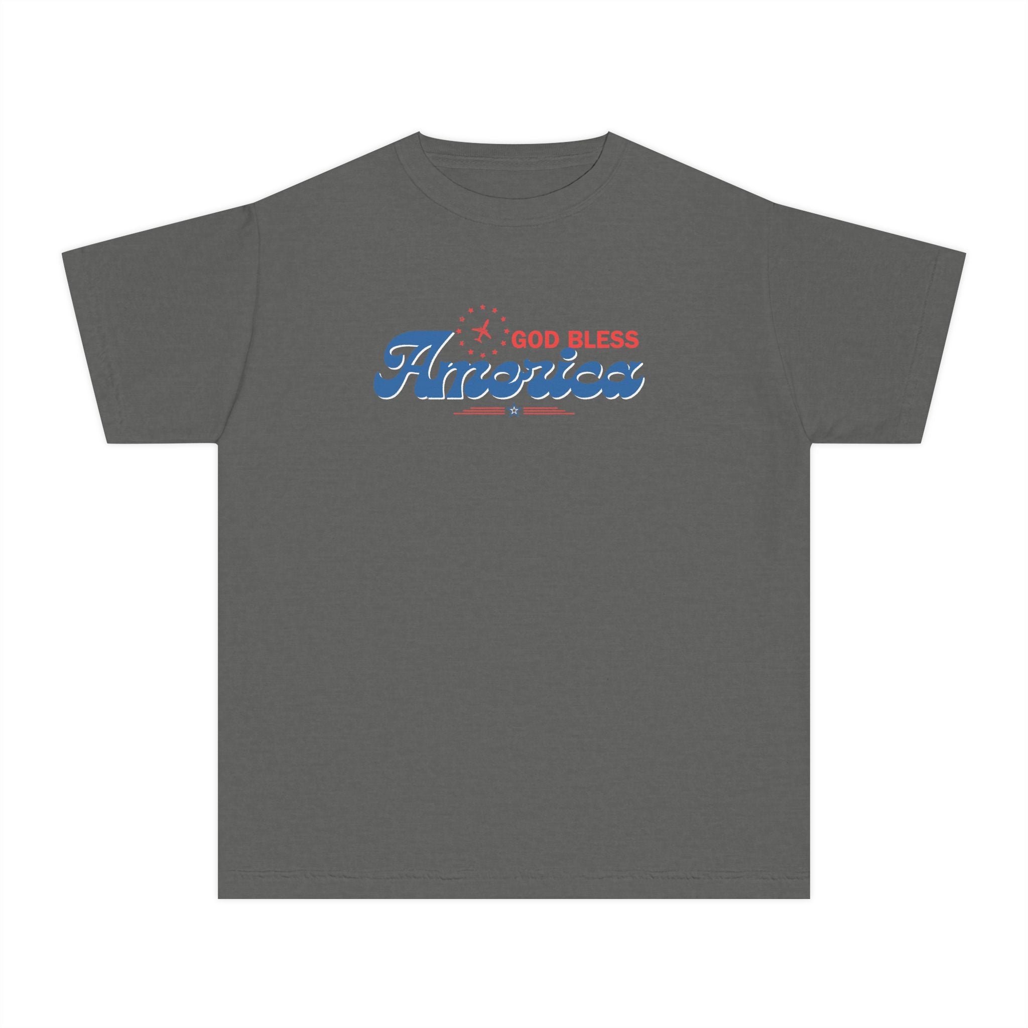God Bless America Youth Tee - Patriotic Stars & Stripes Graphic Shirt