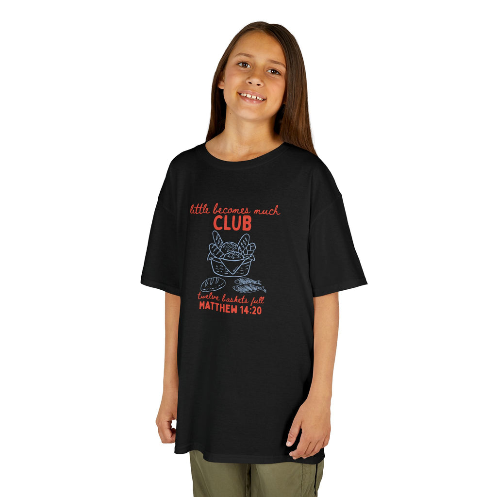 Retro "Little Becomes Much" Kids Christian T-Shirt | 5 Loaves and 2 Fish Miracle