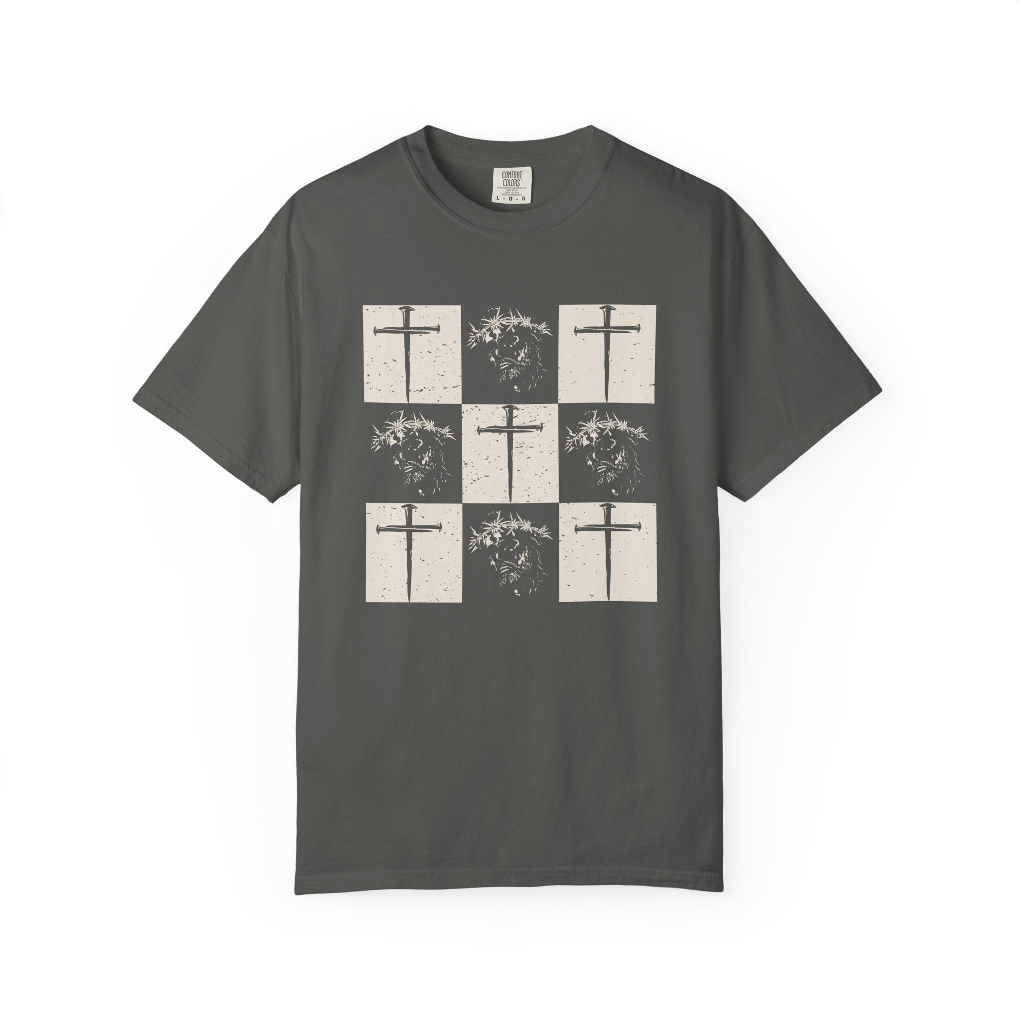 Crown of thorns & Cross Square Grid Tee