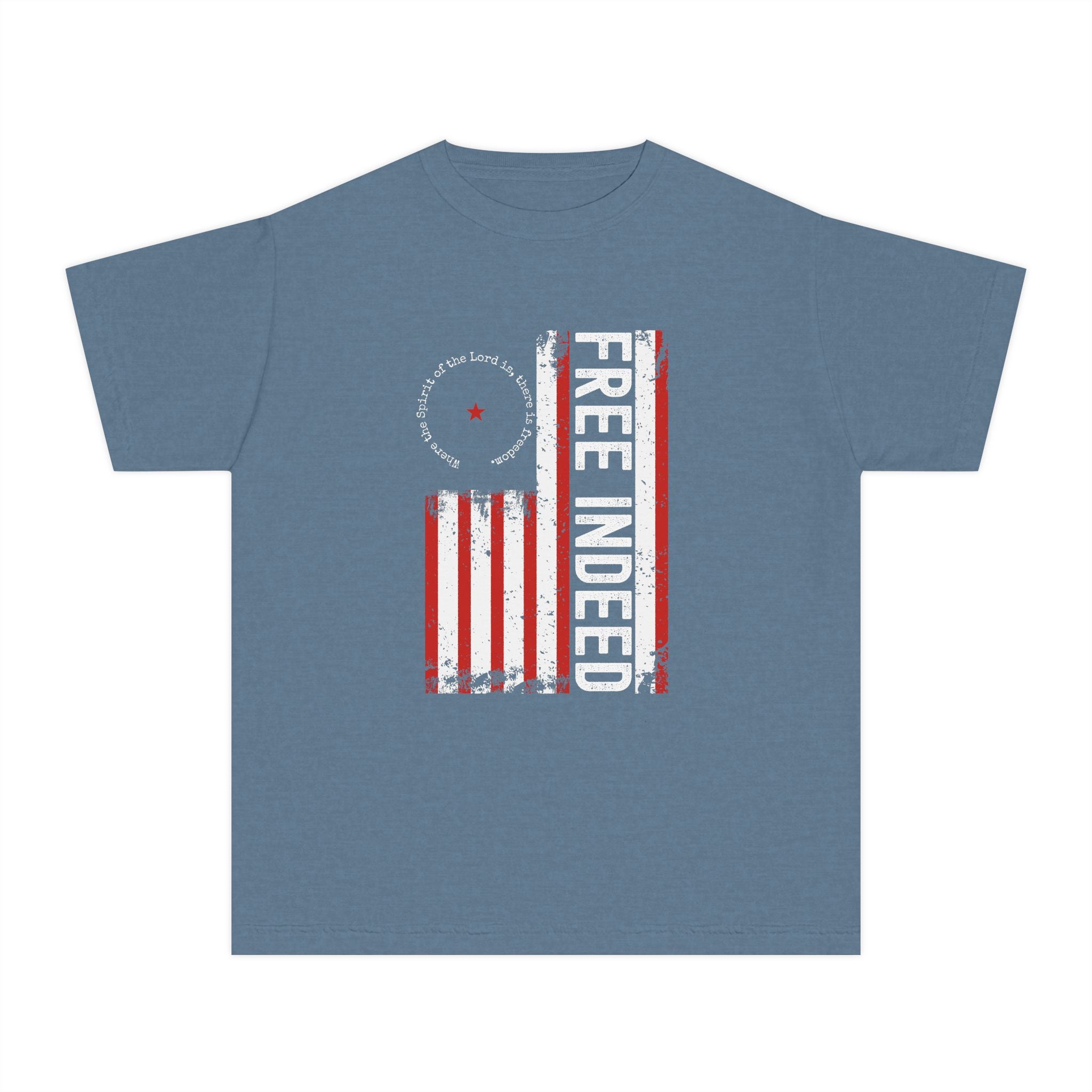 Youth Tee – "Free Indeed" Patriotic Flag Graphic