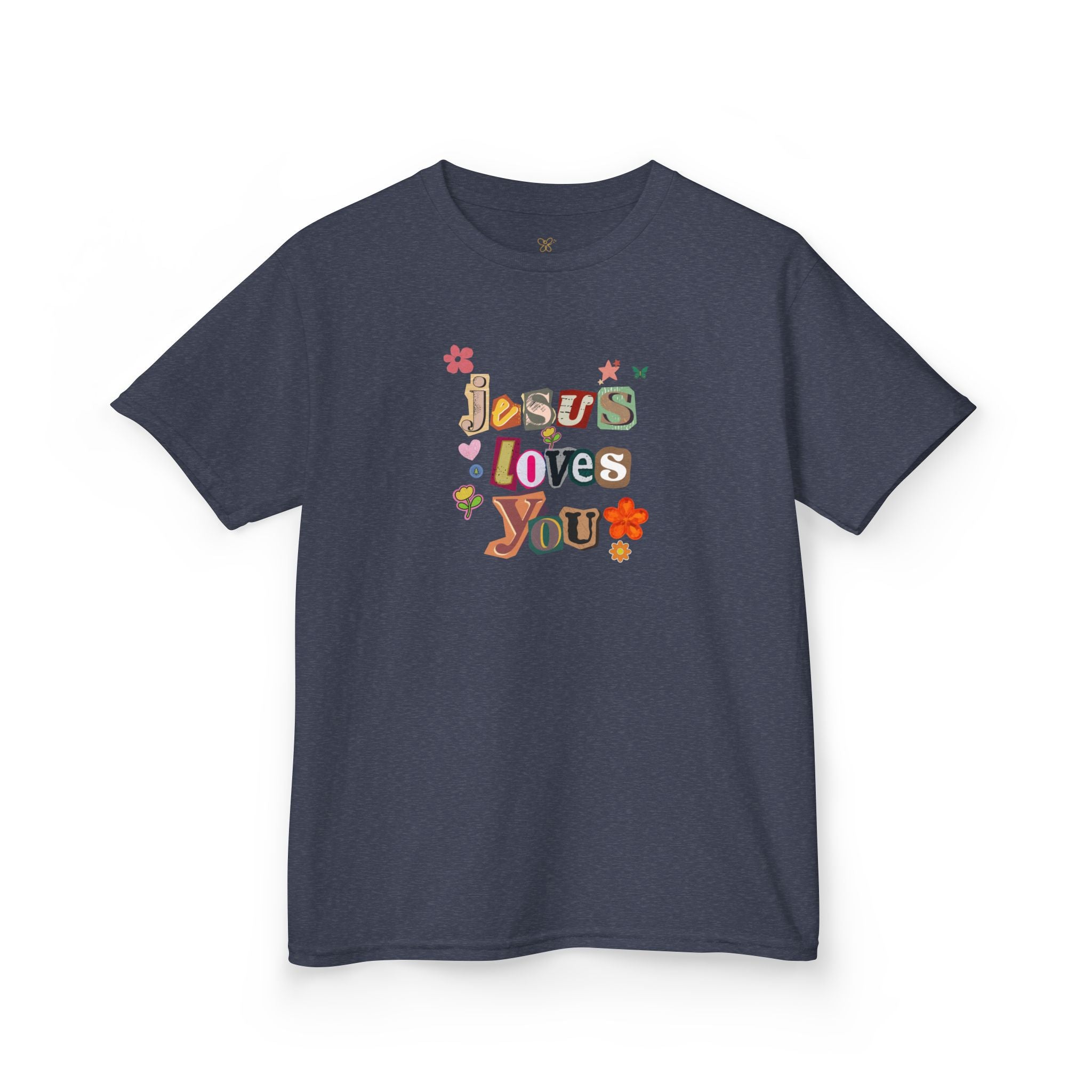 Kids Tee — "Jesus Loves You" Floral Retro Christian Shirt