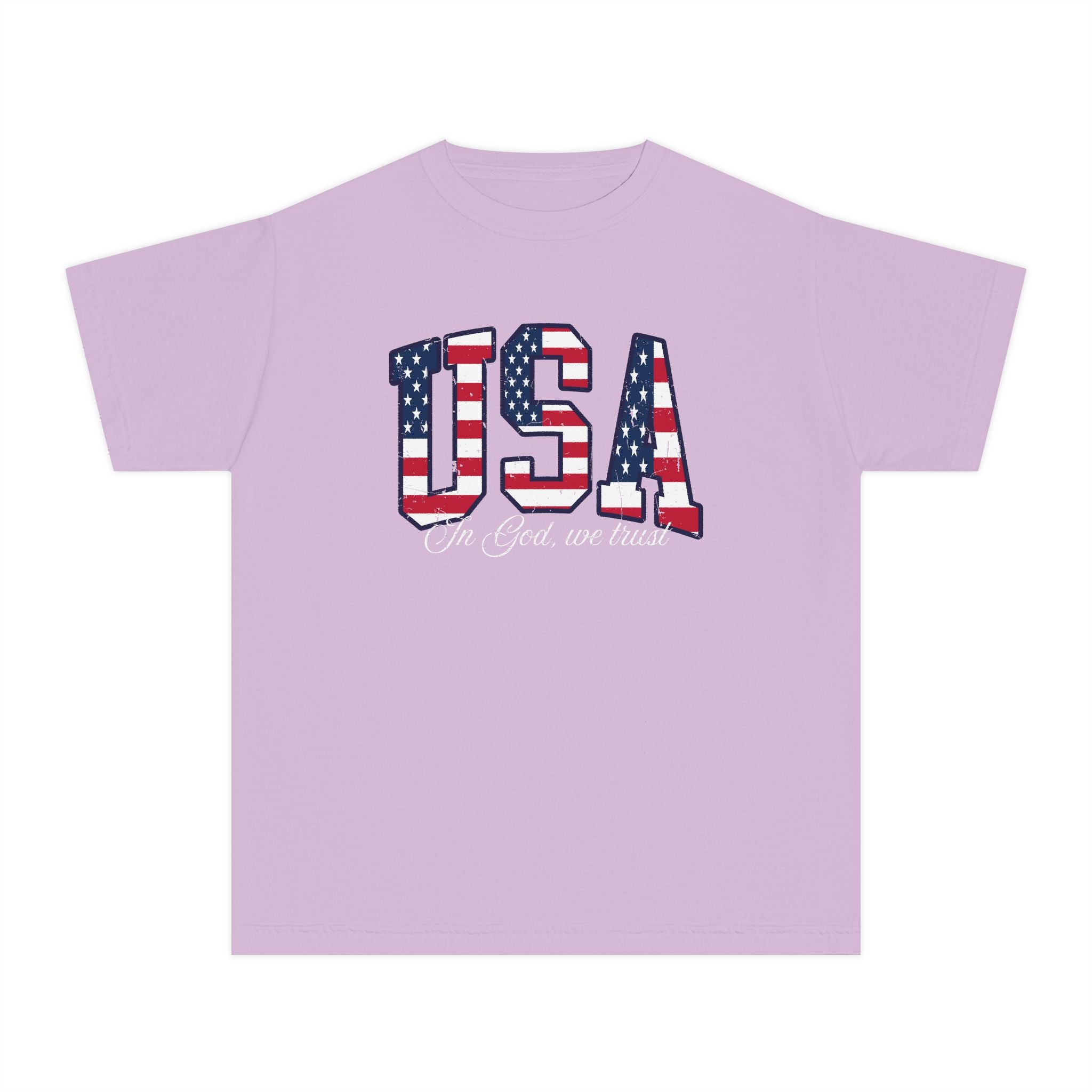 Youth Tee — USA Flag Graphic "In God We Trust" Patriotic Shirt