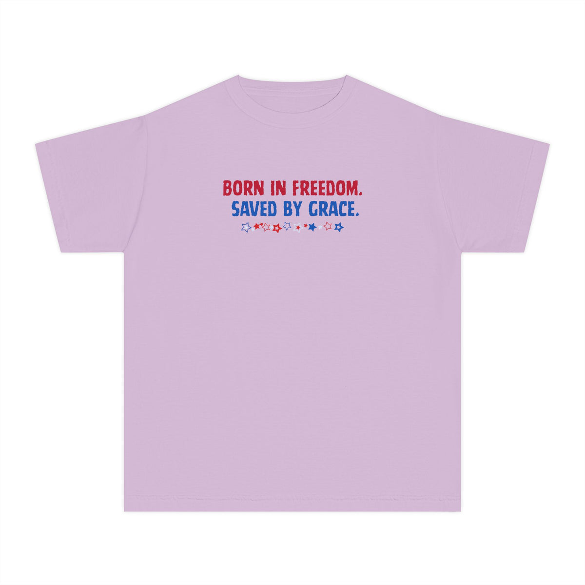 Youth Tee — "Born in Freedom, Saved by Grace" Christian Graphic Shirt
