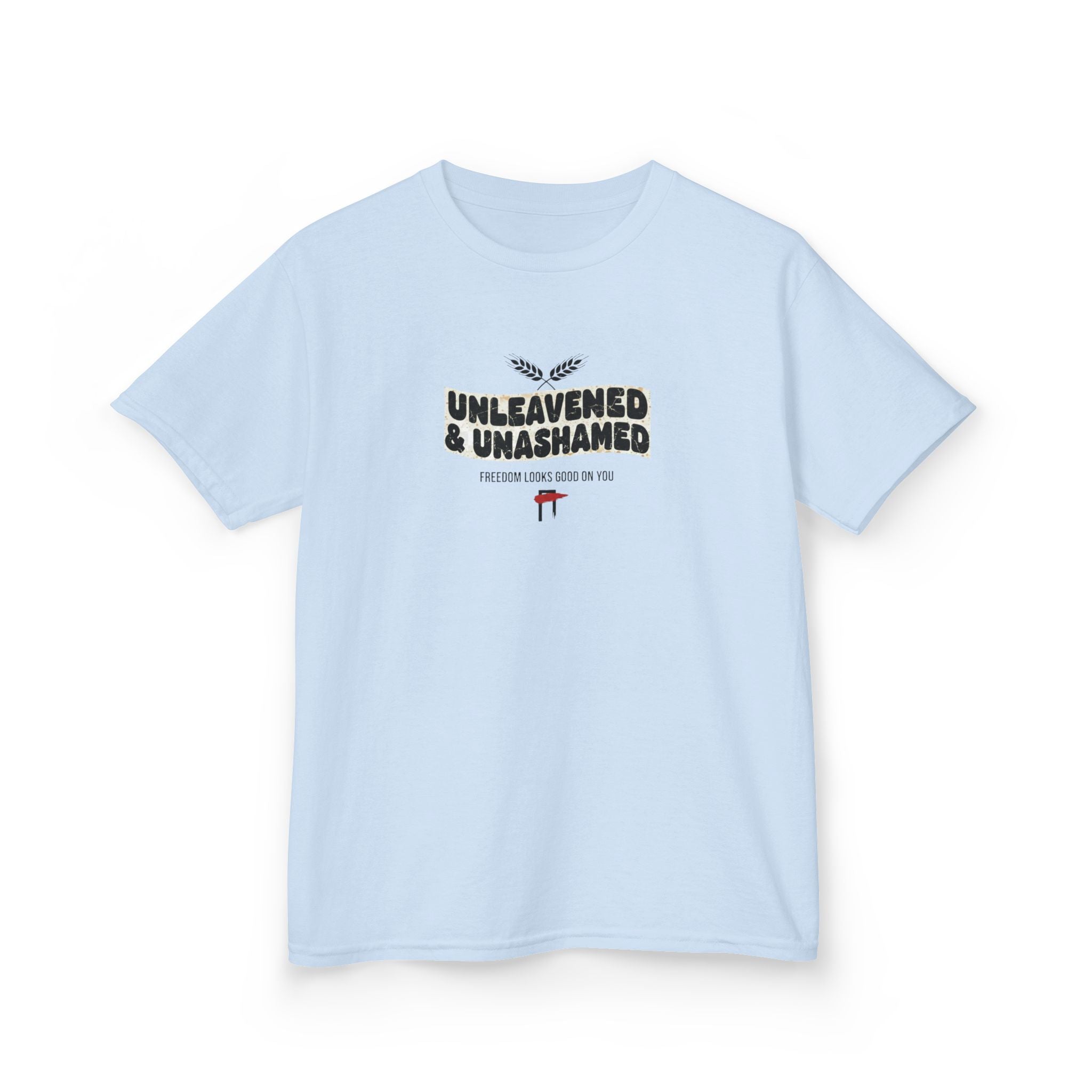 Kids T‑Shirt — "Unleavened & Unashamed" Funny Bible Easter Tee for Kids