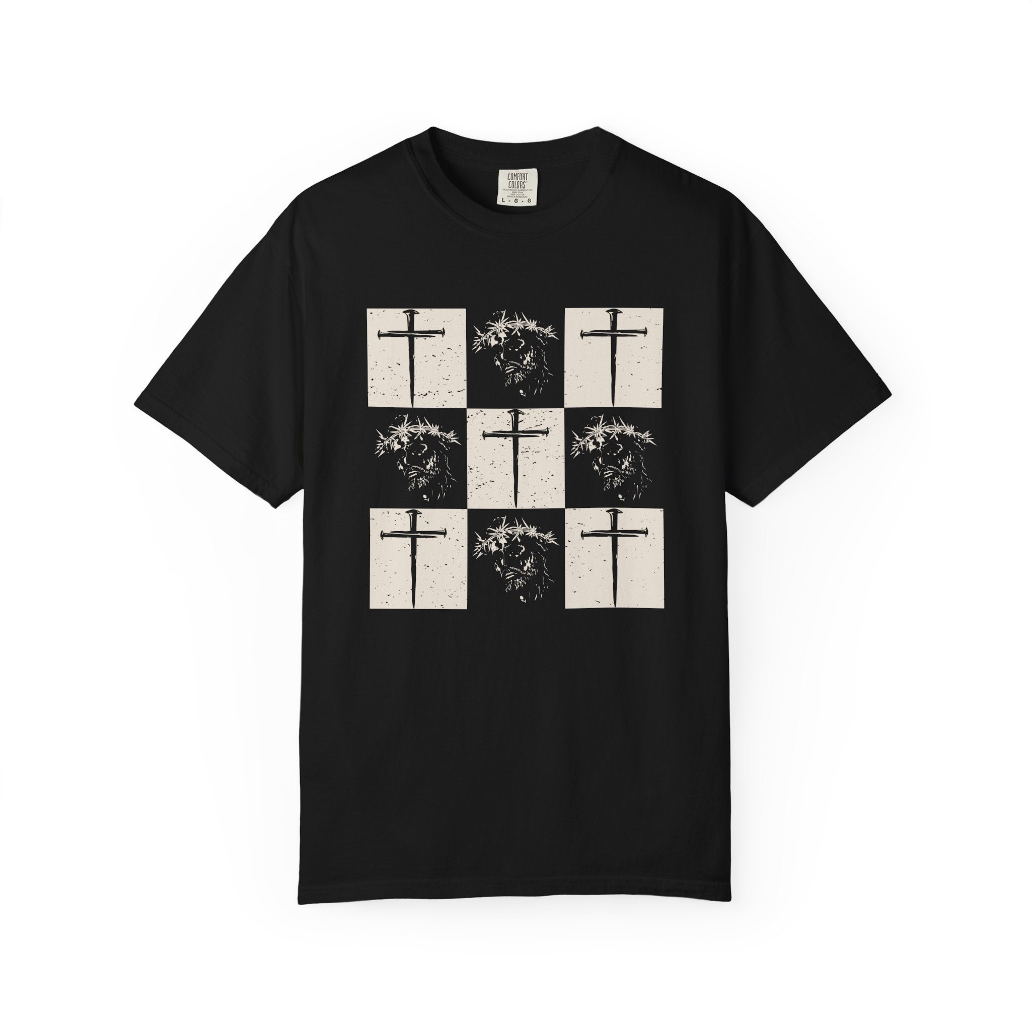 Crown of thorns & Cross Square Grid Tee
