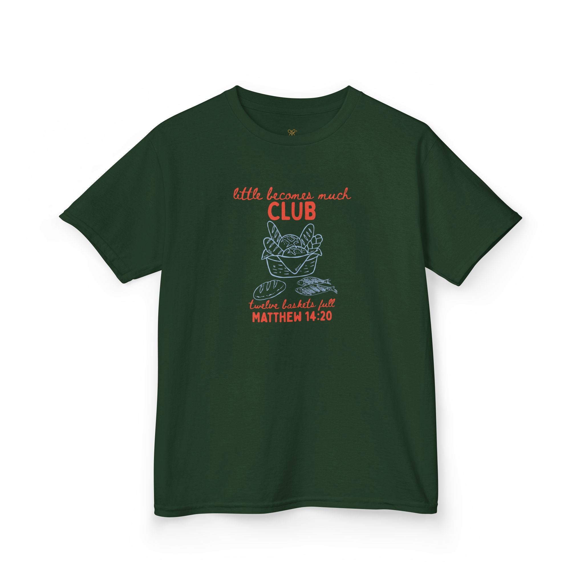 Retro "Little Becomes Much" Kids Christian T-Shirt | 5 Loaves and 2 Fish Miracle