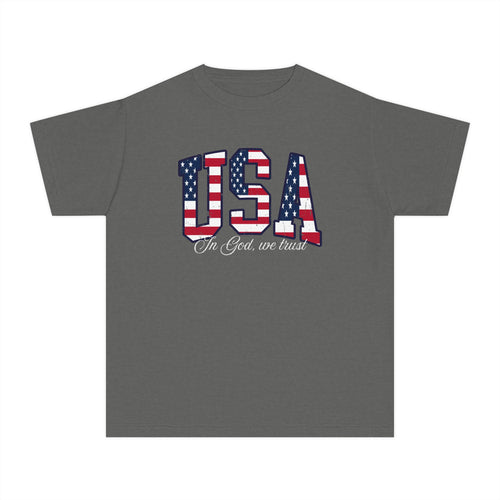 Youth Tee — USA Flag Graphic "In God We Trust" Patriotic Shirt