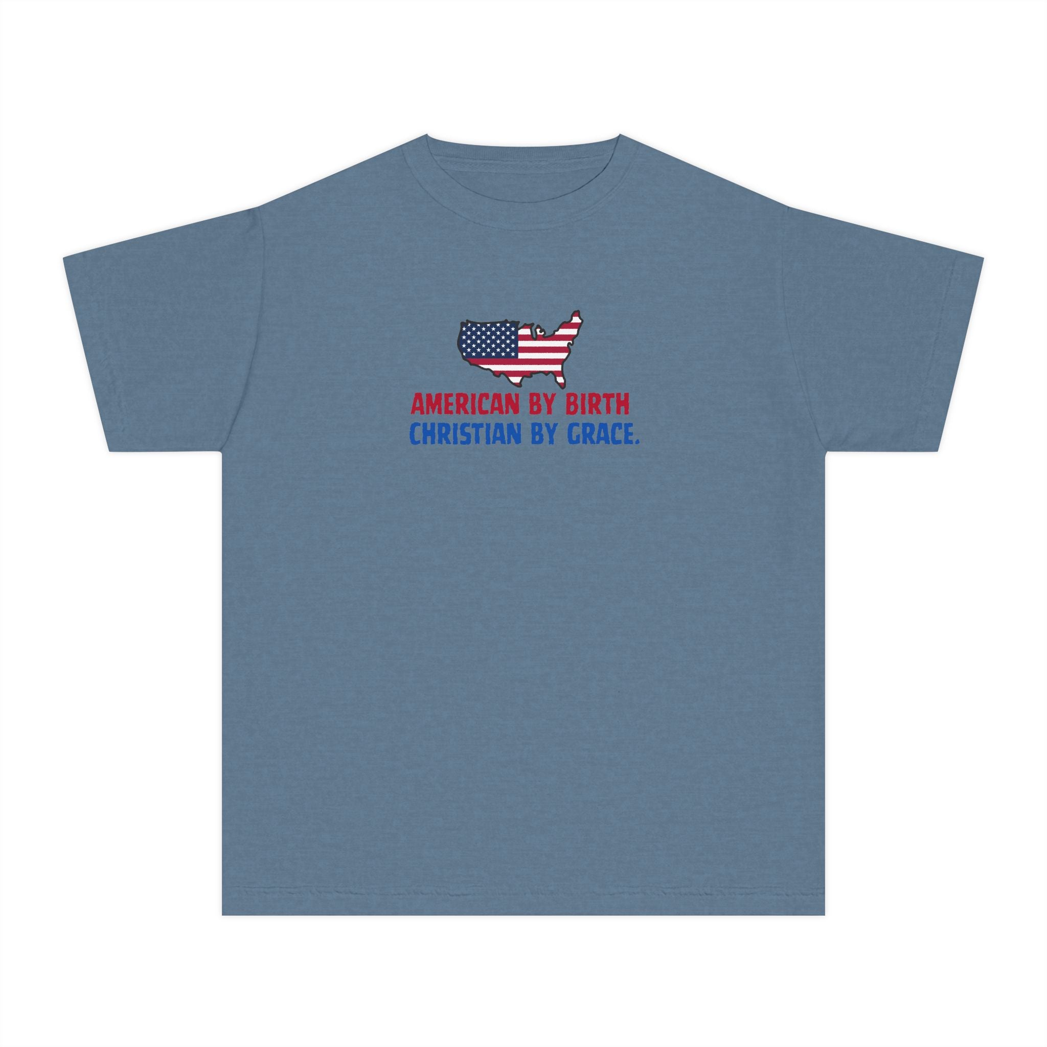 Youth Tee — "American by Birth, Christian by Grace" Flag Design