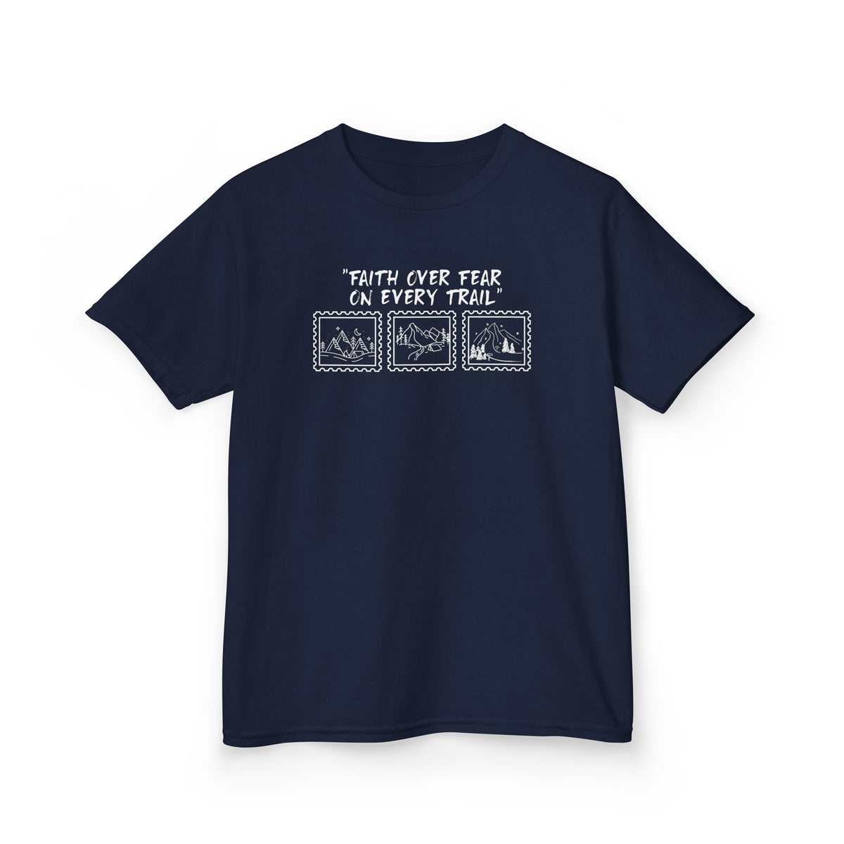 Kids Tee — "Faith Over Fear on Every Trail" Adventure Graphic Shirt