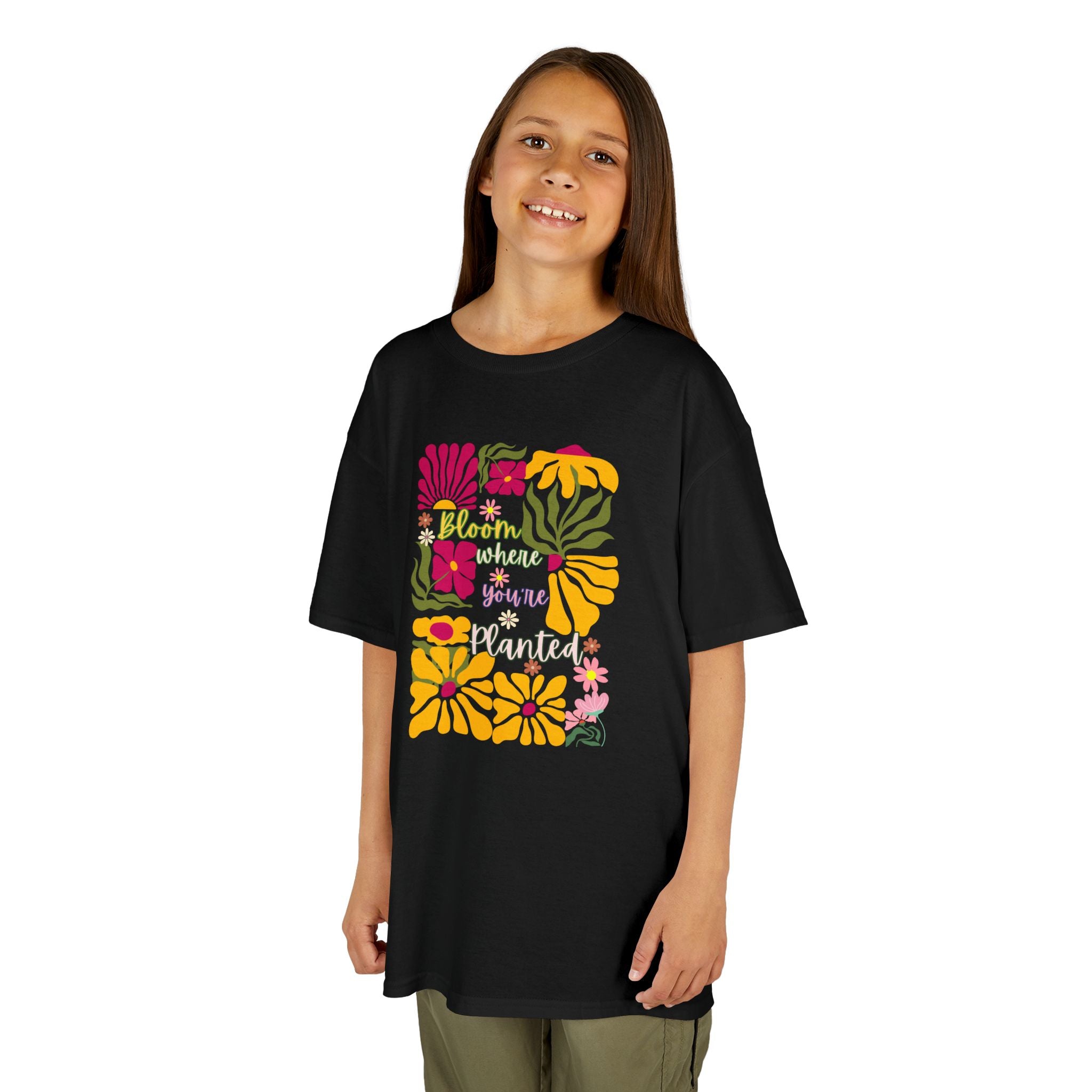 Kids T‑Shirt — "Bloom Where You're Planted" Floral Graphic Tee
