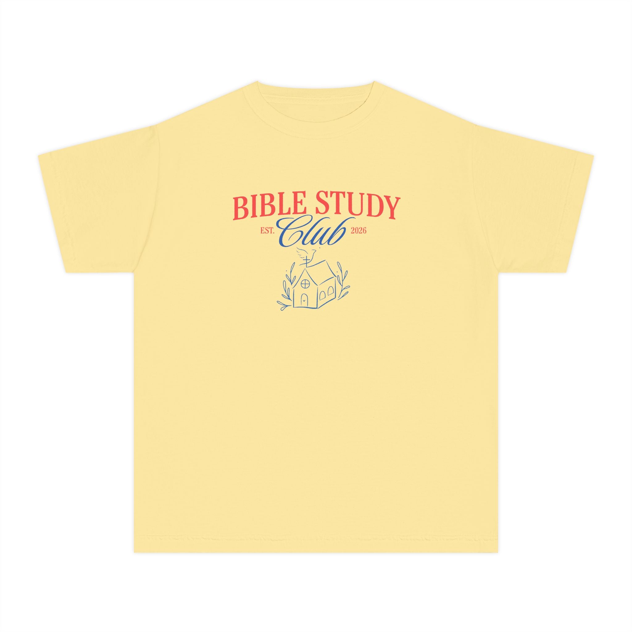 Bible Study Club Youth T‑Shirt — Pastel Yellow Christian Club Tee