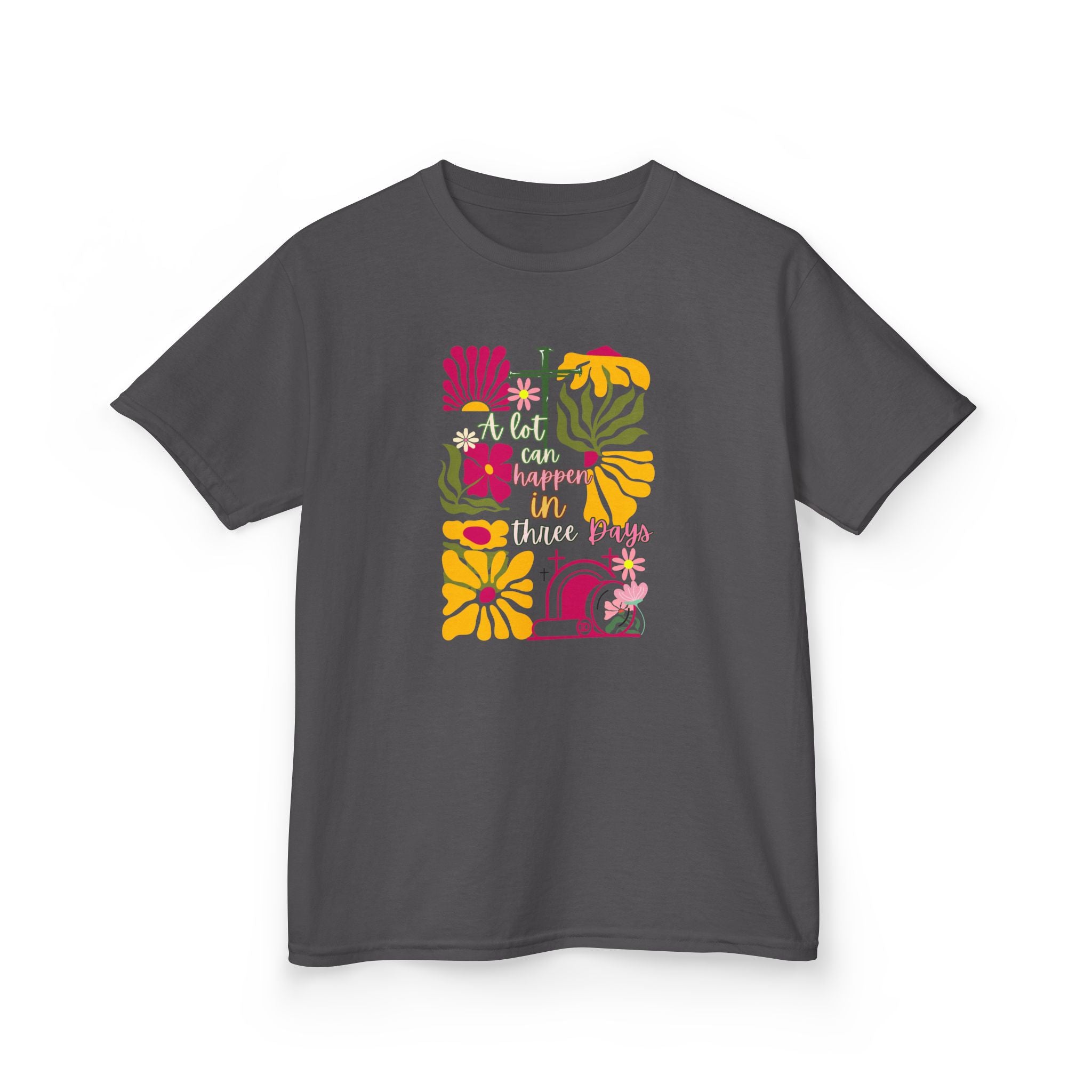 Kids Tee — 'A lot can happen in three Days' Colorful Floral Graphic Shirt