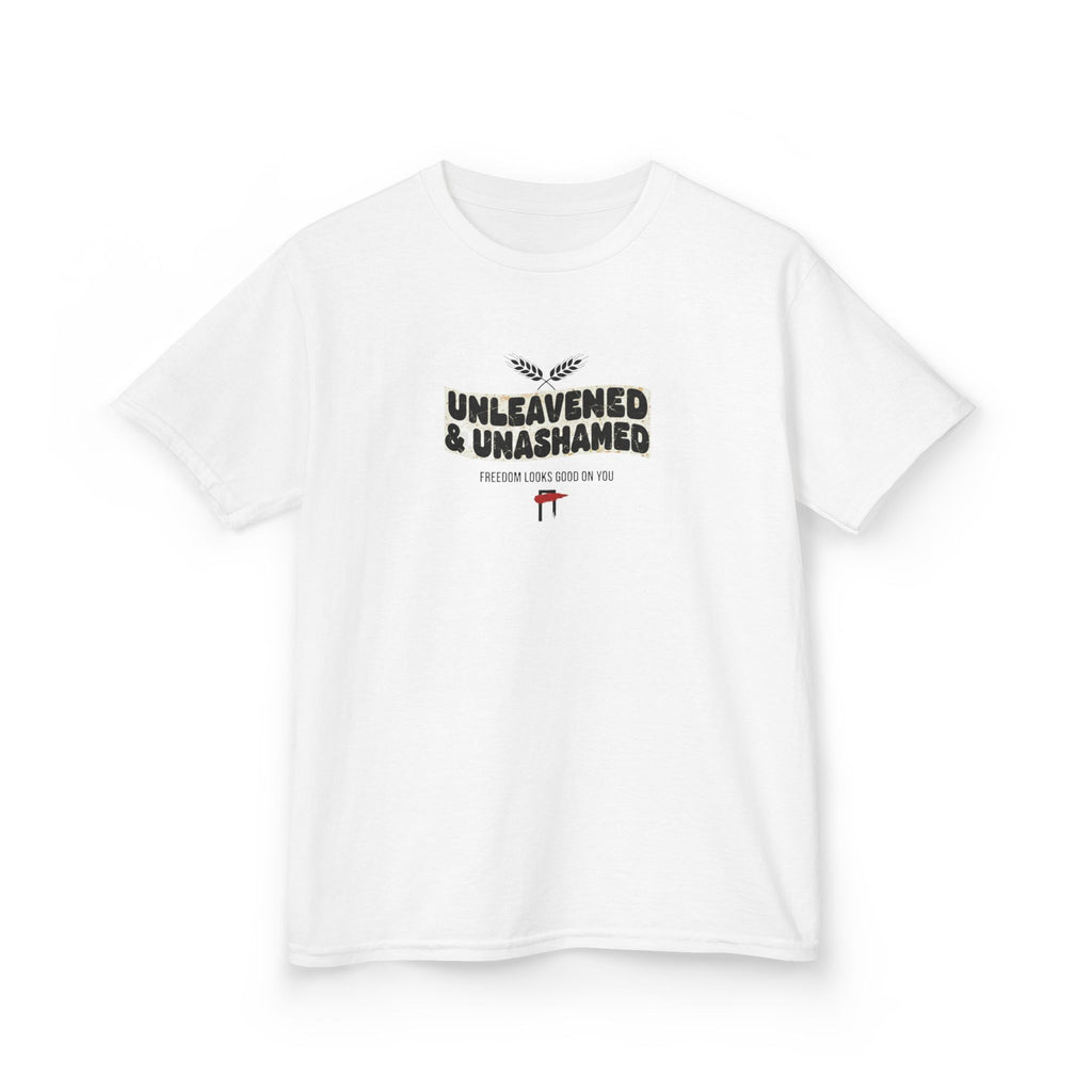 Kids T‑Shirt — "Unleavened & Unashamed" Funny Bible Easter Tee for Kids