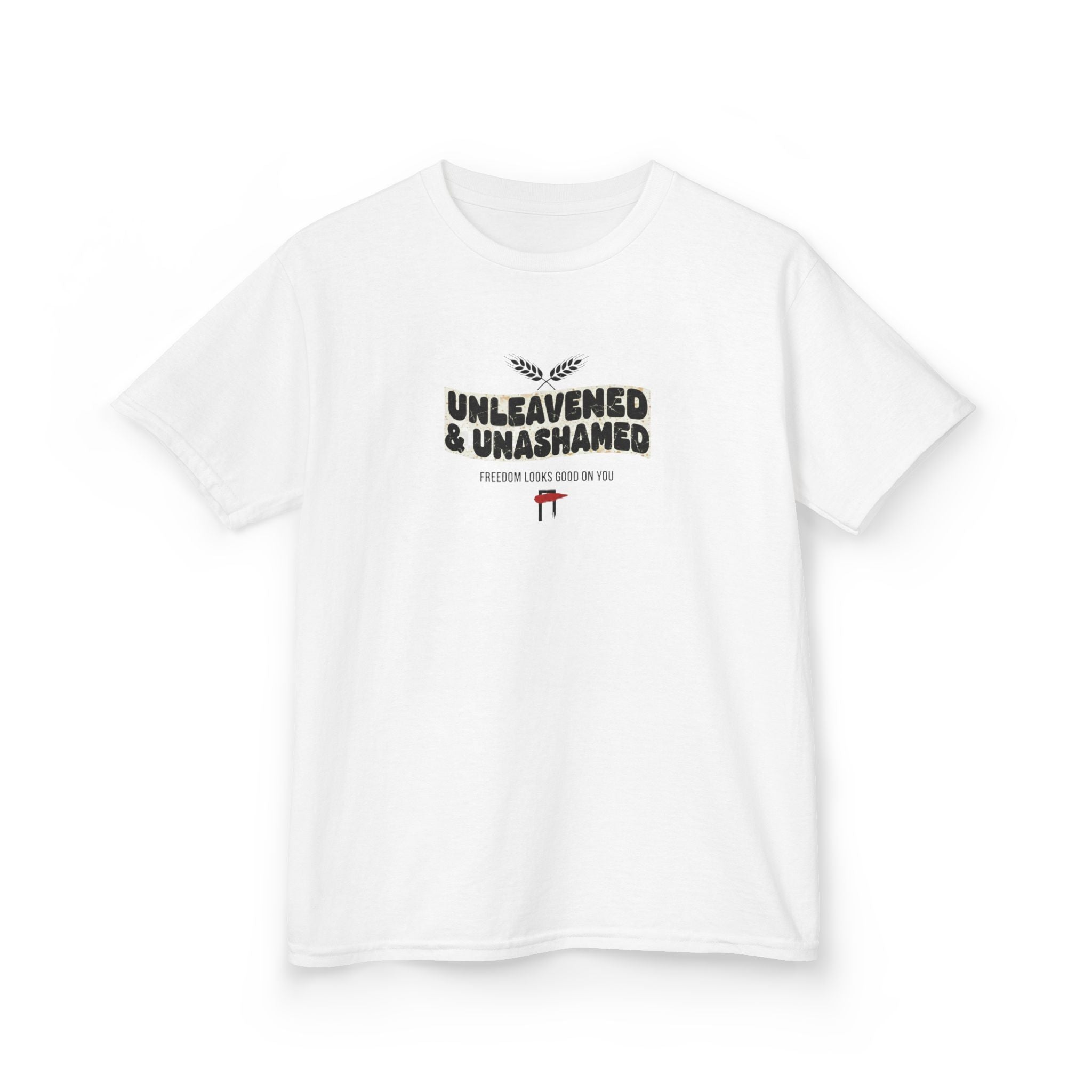 Kids T‑Shirt — "Unleavened & Unashamed" Funny Bible Easter Tee for Kids