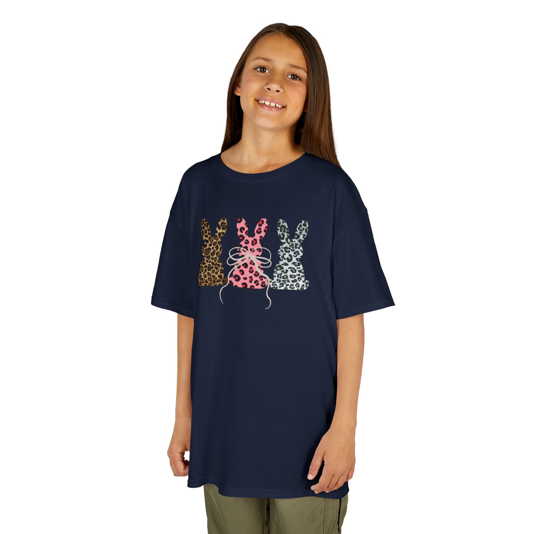 Kids Tee — Leopard Print Trio Bunny Easter Shirt
