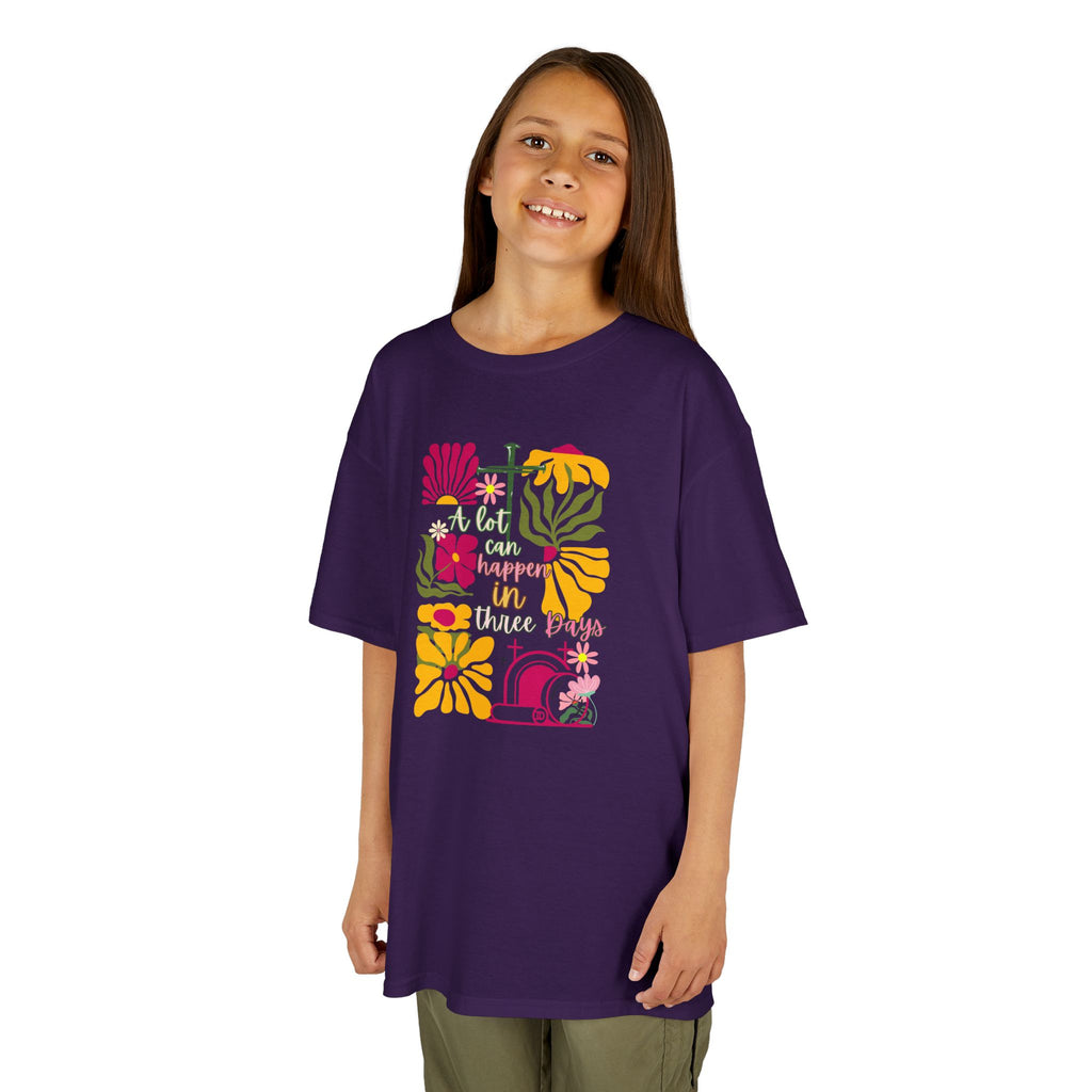 Kids Tee — 'A lot can happen in three Days' Colorful Floral Graphic Shirt