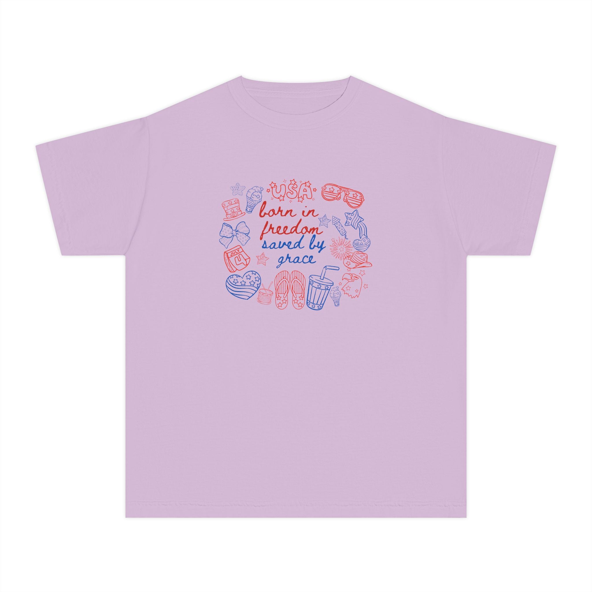 Kids T‑Shirt - "Born in Freedom, Raised by Peace" Retro Doodle Tee