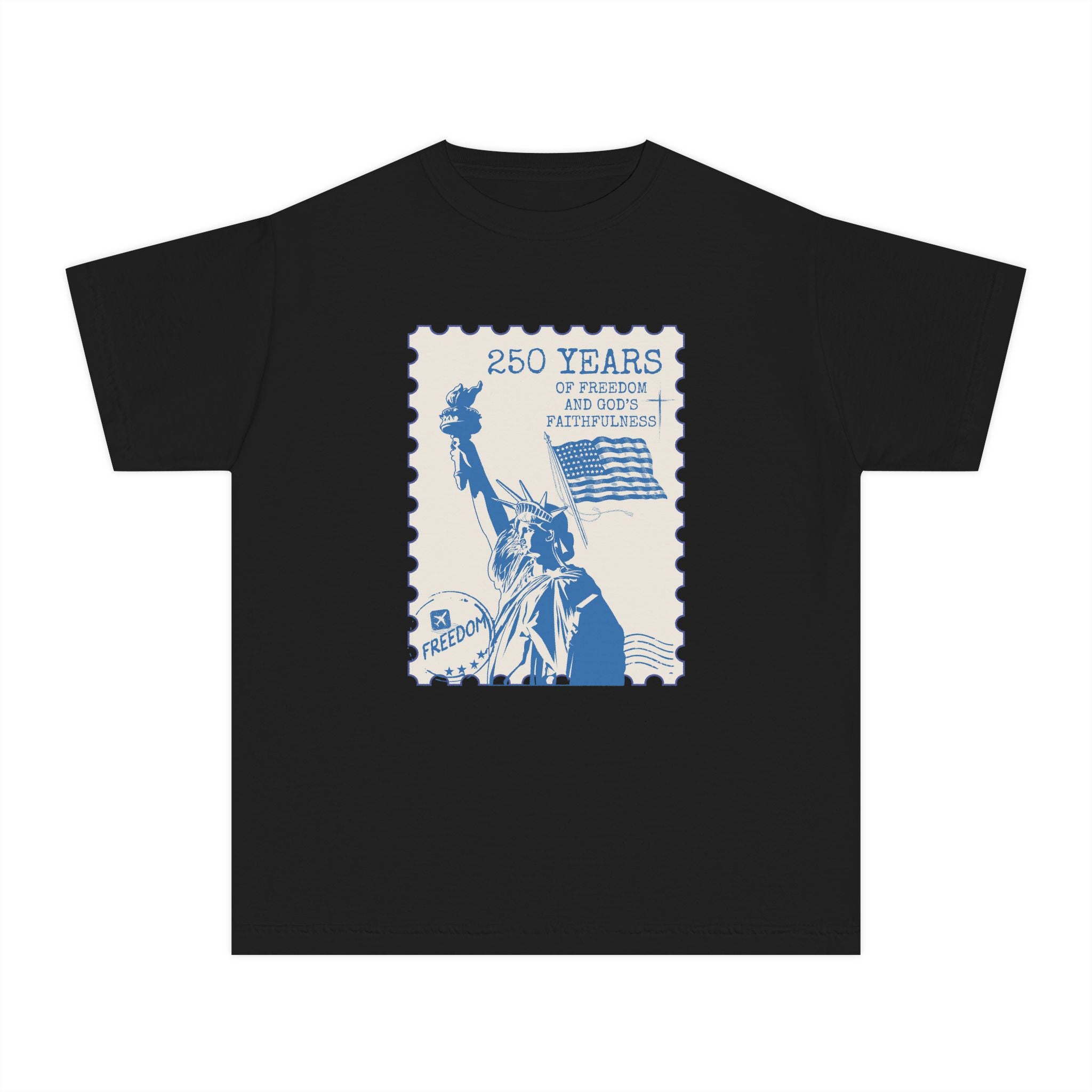 Youth Tee — Statue of Liberty 250 Years Stamp Graphic