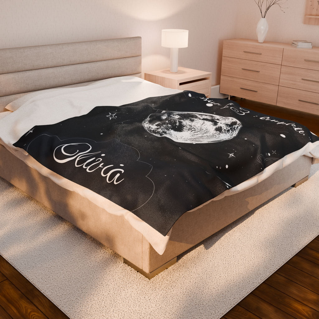 Personalized Moon & Stars Birthday Velveteen Plush Blanket – Custom Name & Age