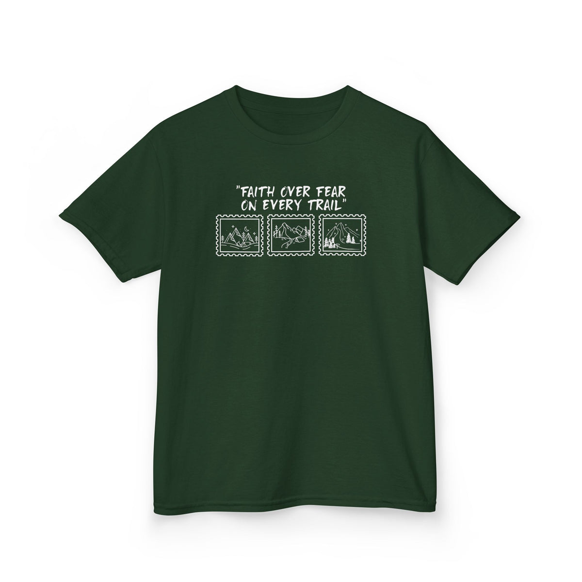 Kids Tee — "Faith Over Fear on Every Trail" Adventure Graphic Shirt