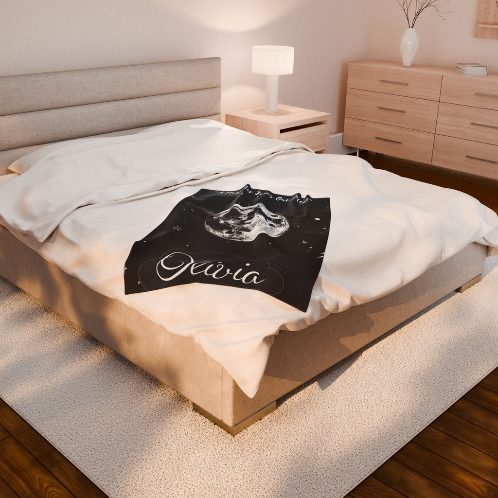 Personalized Moon Nursery Velveteen Blanket, Custom Name Space Baby Throw