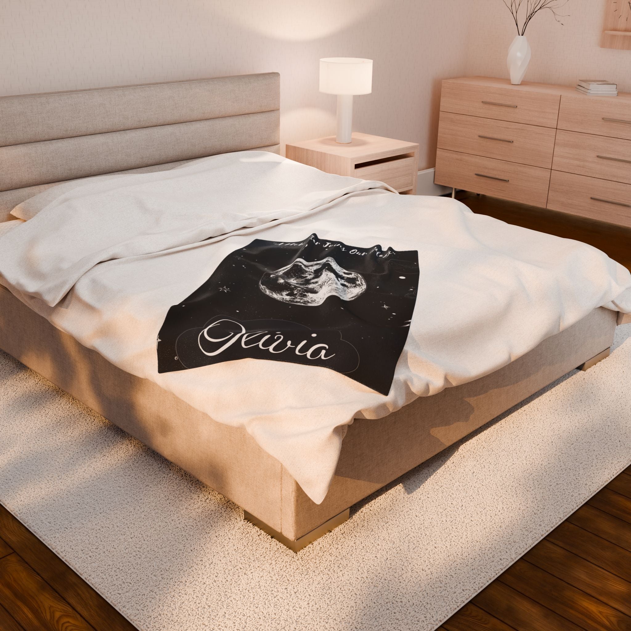 Personalized Moon Nursery Velveteen Blanket, Custom Name Space Baby Throw
