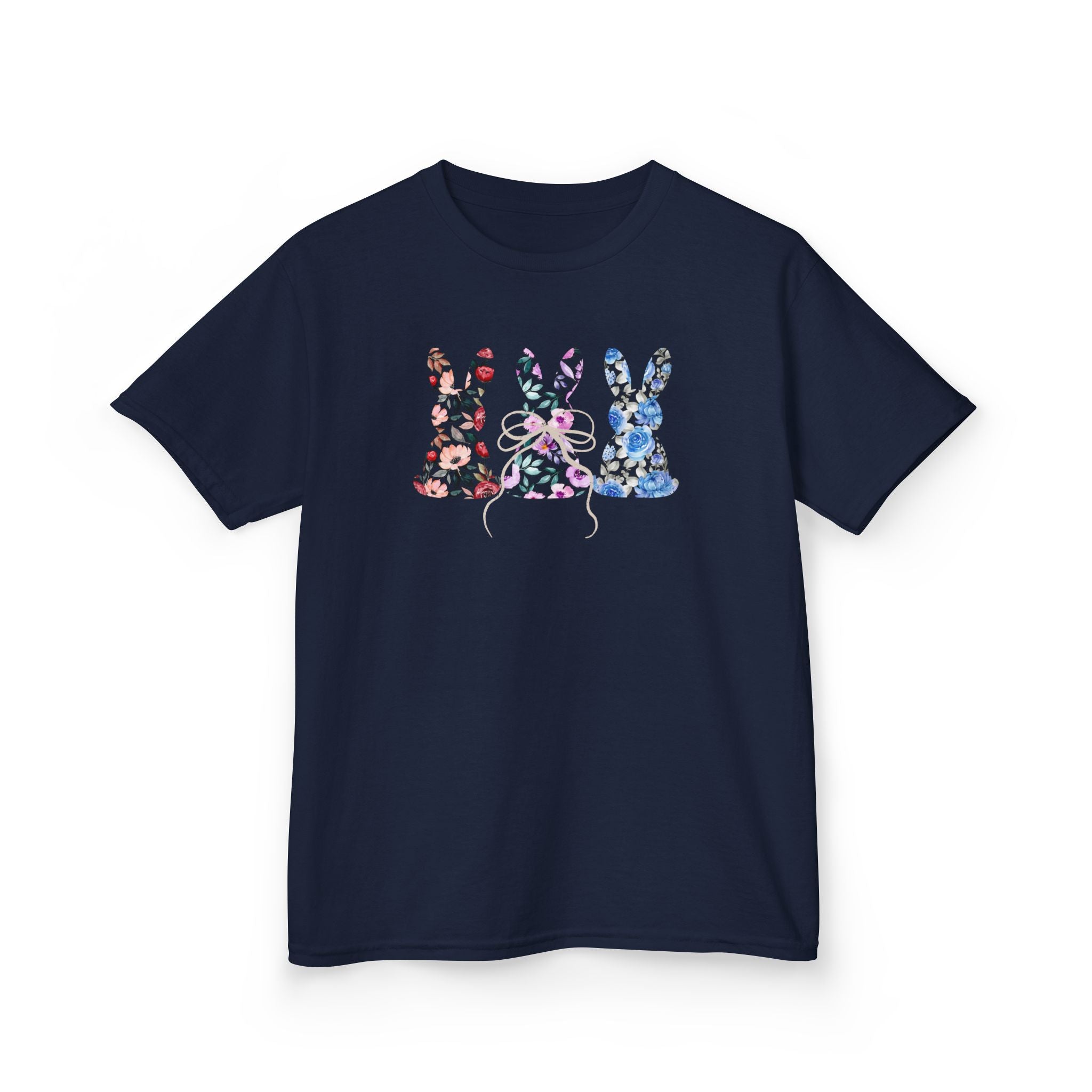 Kids Floral Bunny T-Shirt — Colorful Easter Rabbit Trio Tee