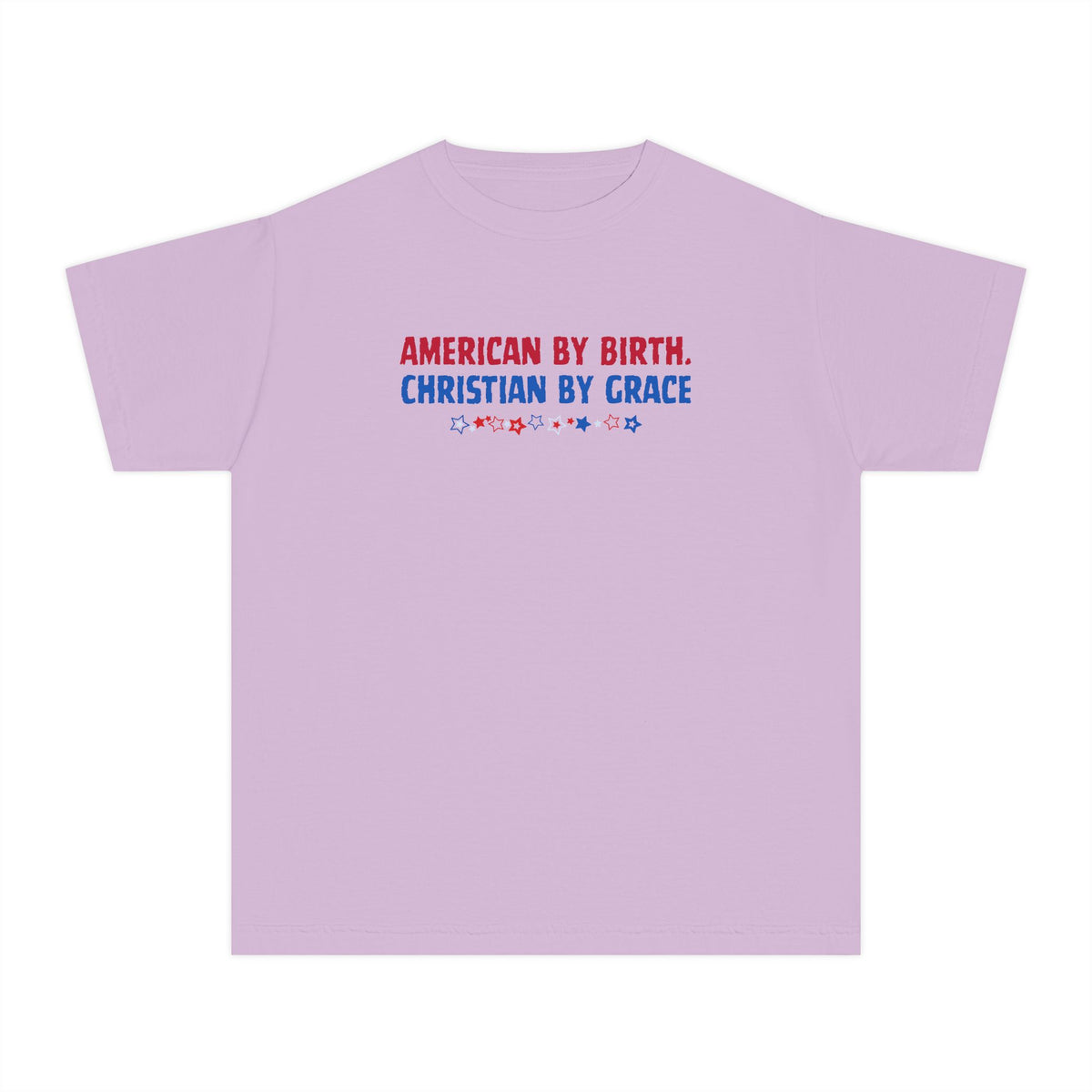 Youth Tee — “American by Birth, Christian by Grace” Patriotic Faith Graphic