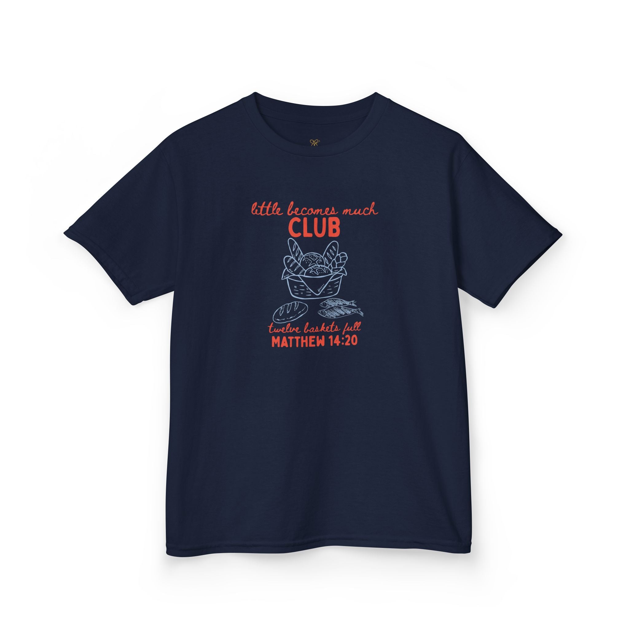 Retro "Little Becomes Much" Kids Christian T-Shirt | 5 Loaves and 2 Fish Miracle