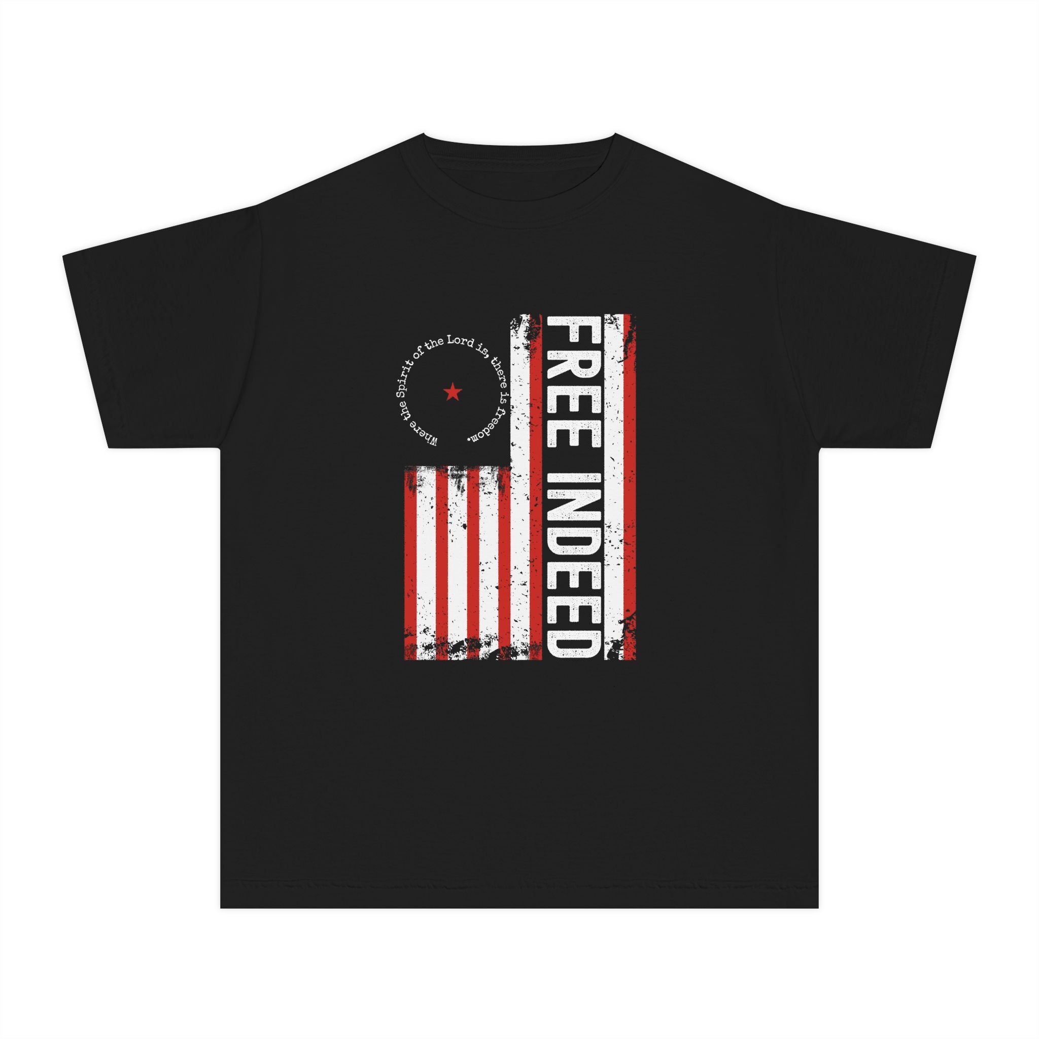 Youth Tee – "Free Indeed" Patriotic Flag Graphic
