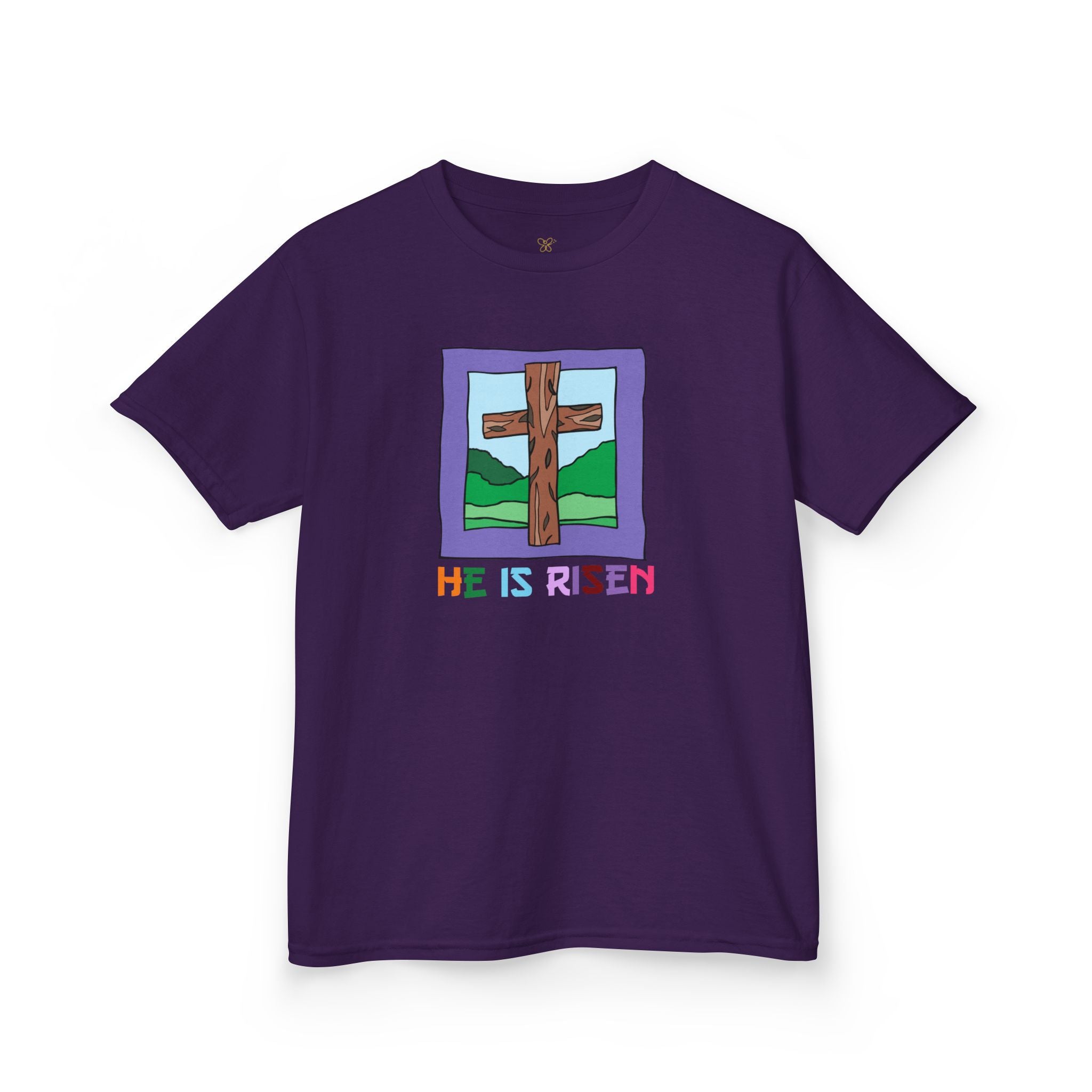 Kids 'He Is Risen' Cross T-Shirt — Easter Christian Youth Tee