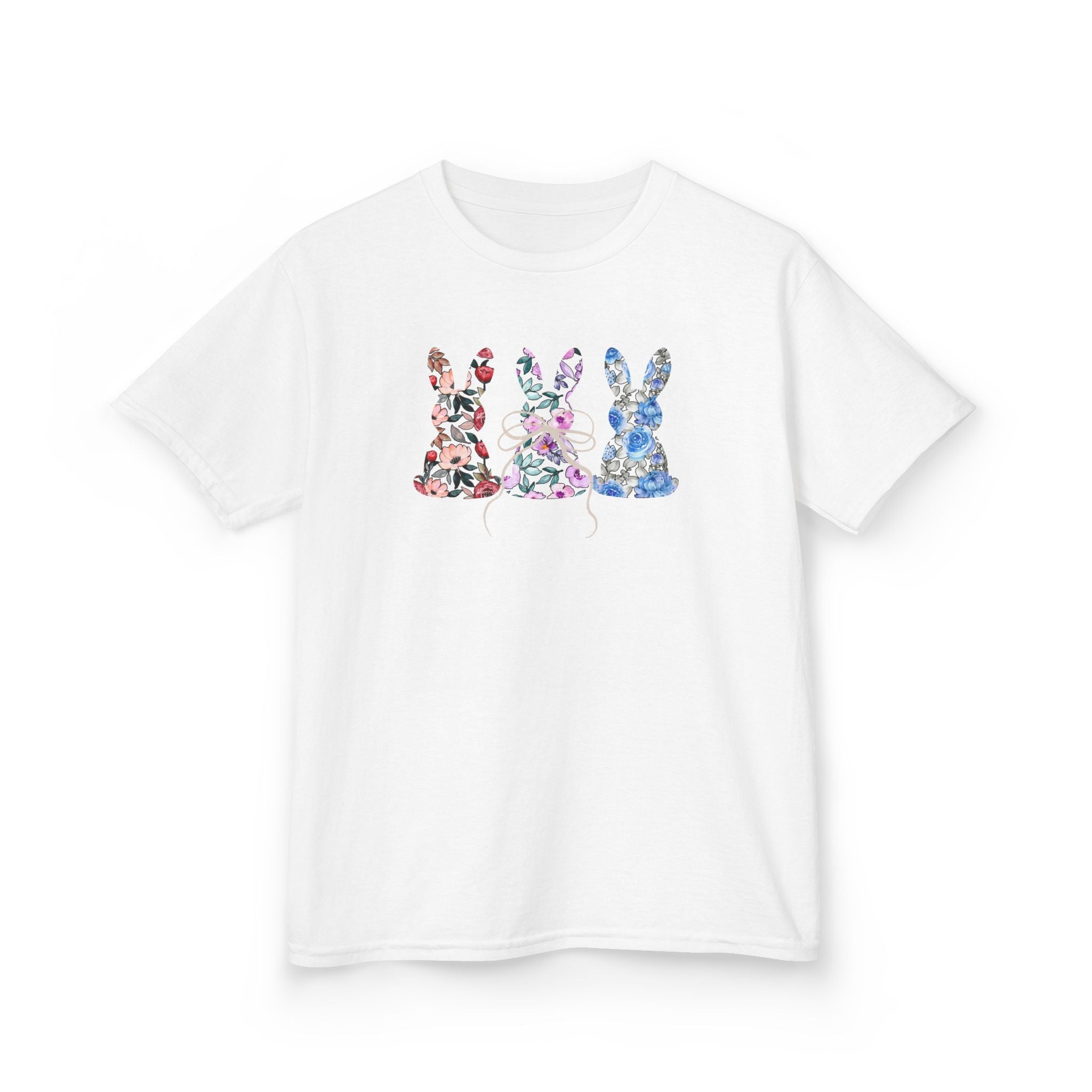 Kids Floral Bunny T-Shirt — Colorful Easter Rabbit Trio Tee