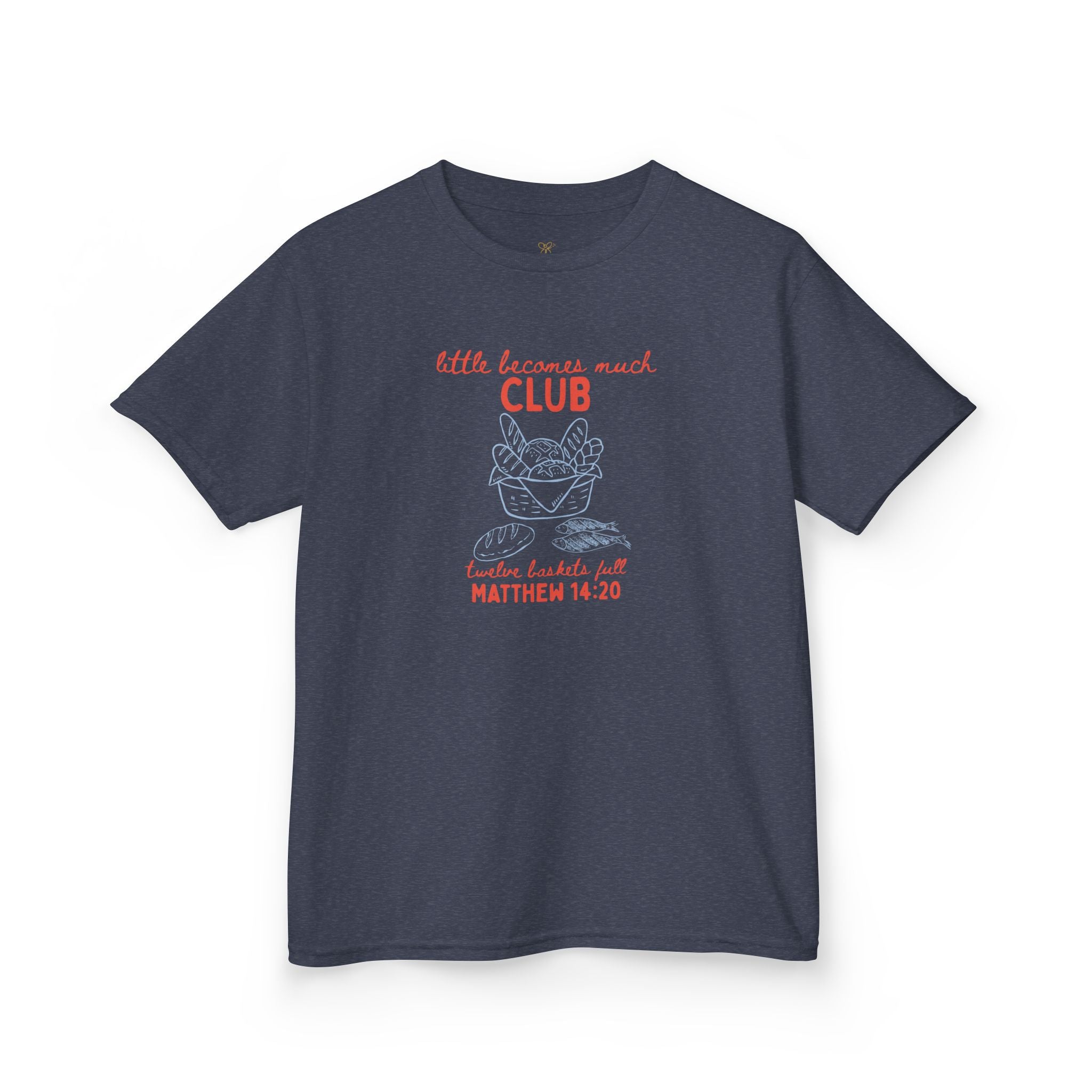 Retro "Little Becomes Much" Kids Christian T-Shirt | 5 Loaves and 2 Fish Miracle