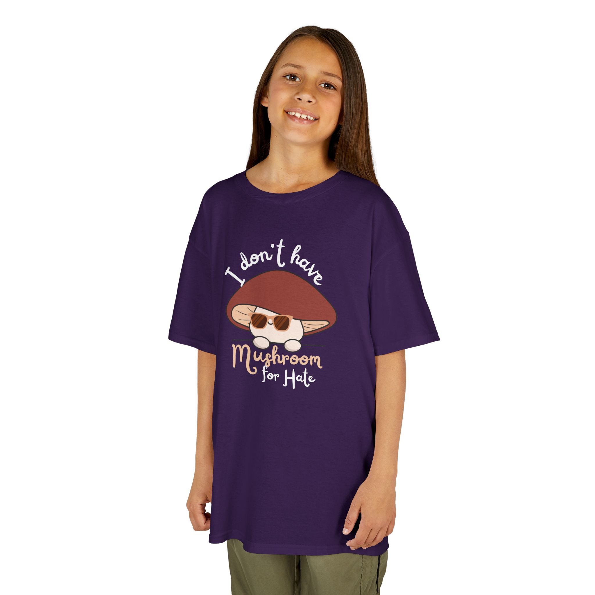 Kids Tee — "I Don't Have Mushroom for Hate" Cute Mushroom Graphic Shirt