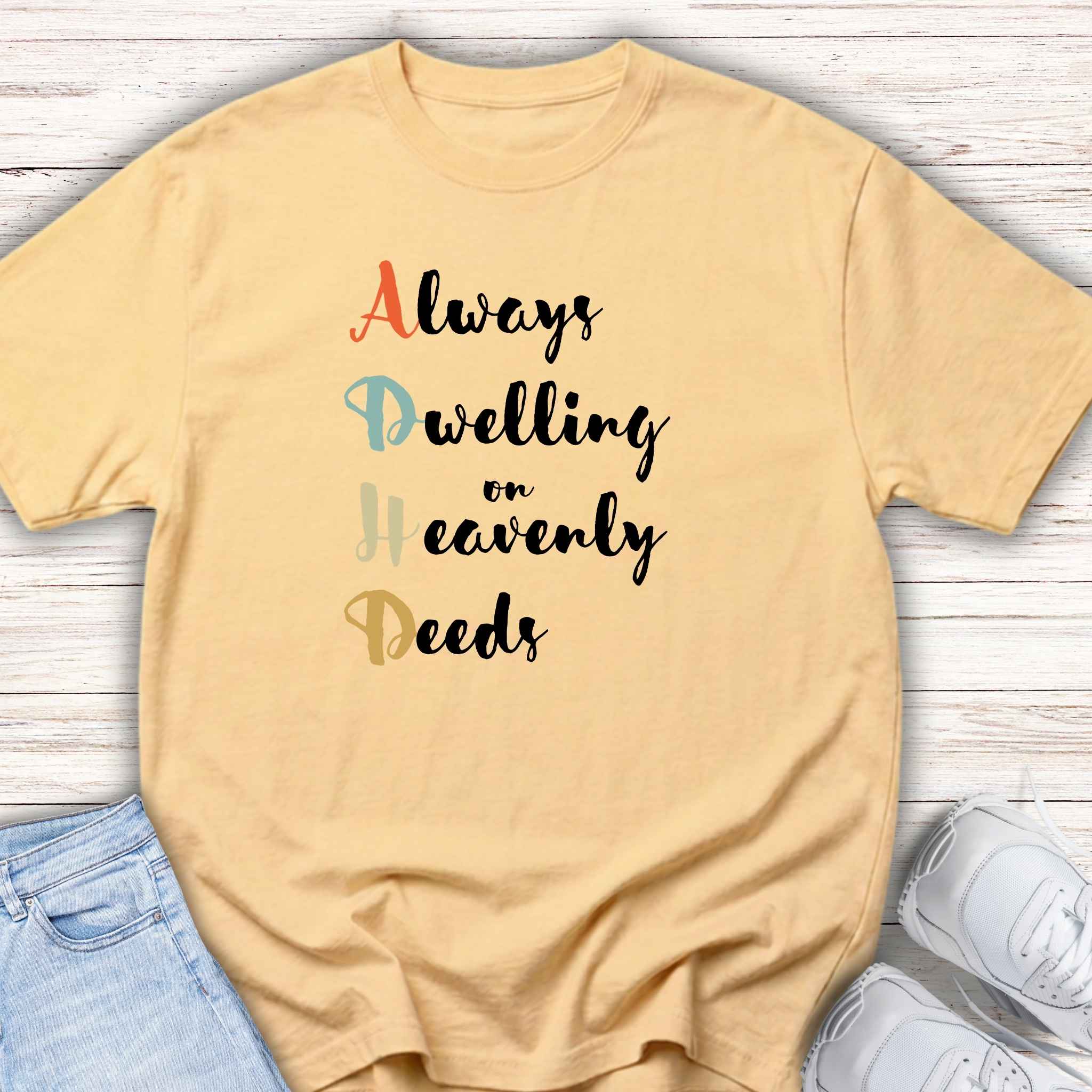 Youth Tee — "Always Dwelling on Heavenly Deeds" Inspirational Kids Shirt
