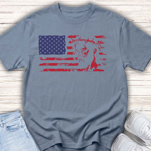 Youth Tee-American Flag with Jesus Christ and crown of thorns