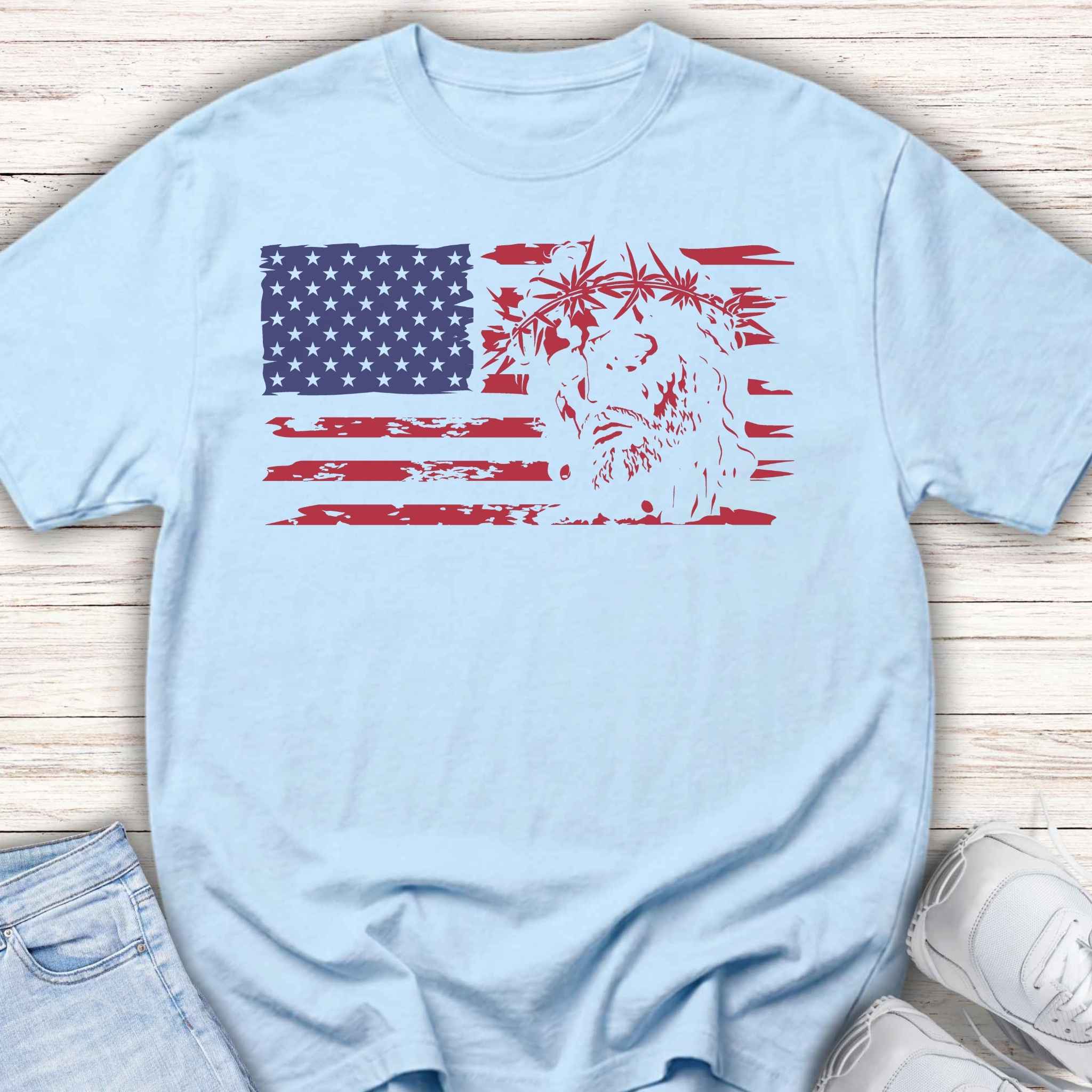 Youth American Flag Tee with Jesus Christ and crown of thorns