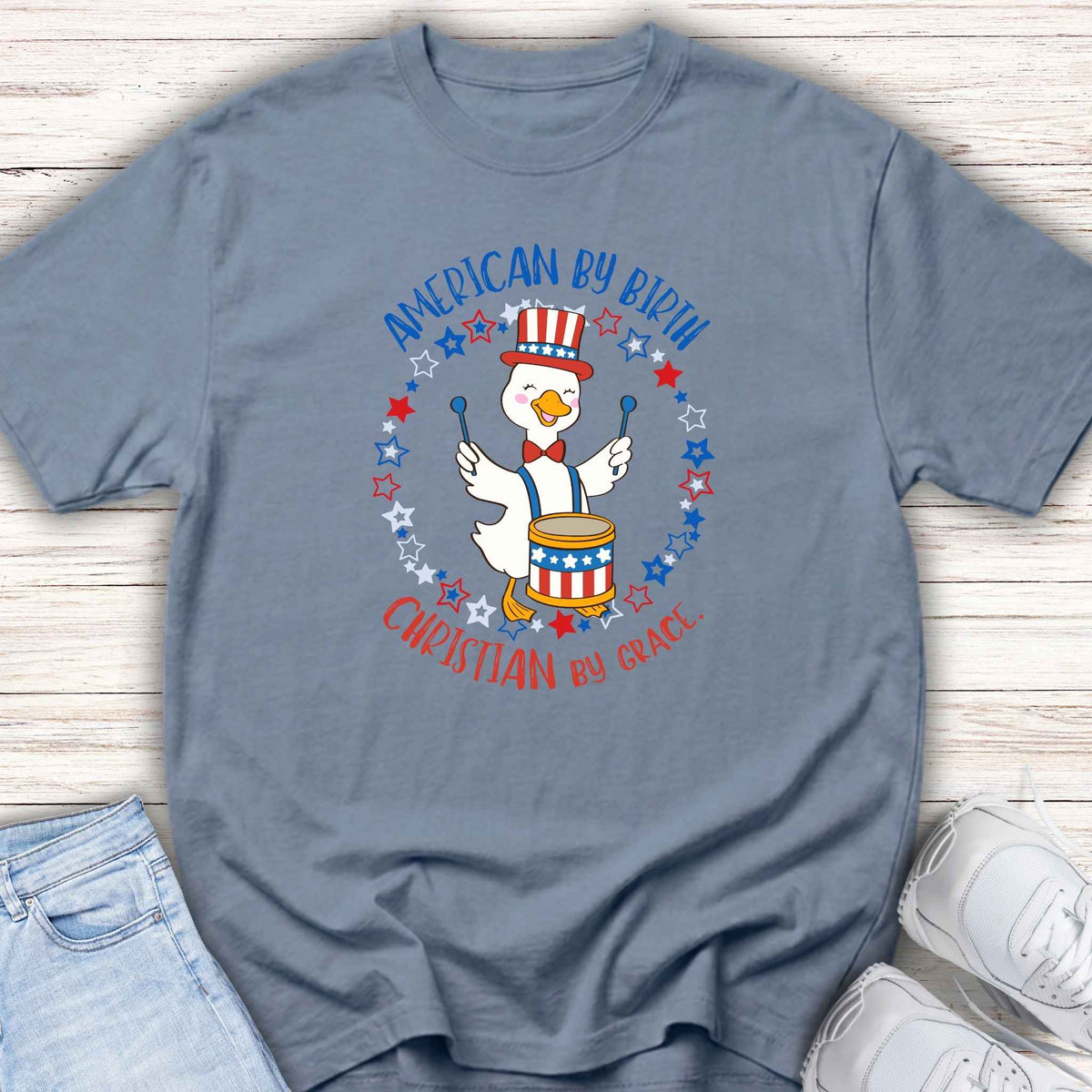 American by Birth Christian by Grace Drum Kids Tee