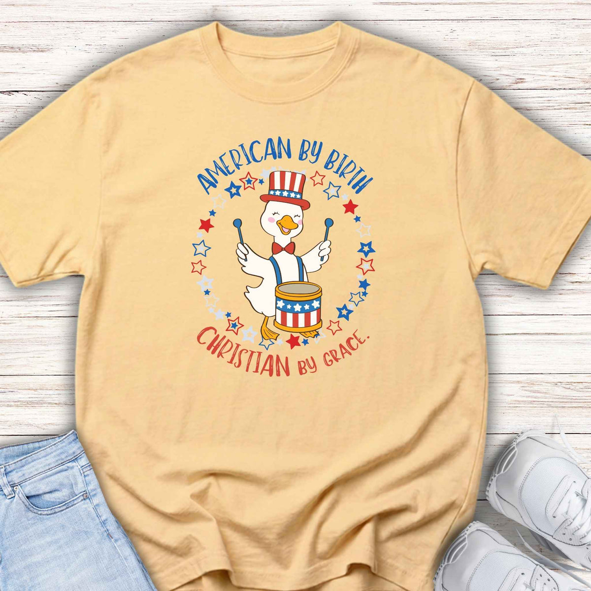 American by Birth Christian by Grace Drum Kids Tee