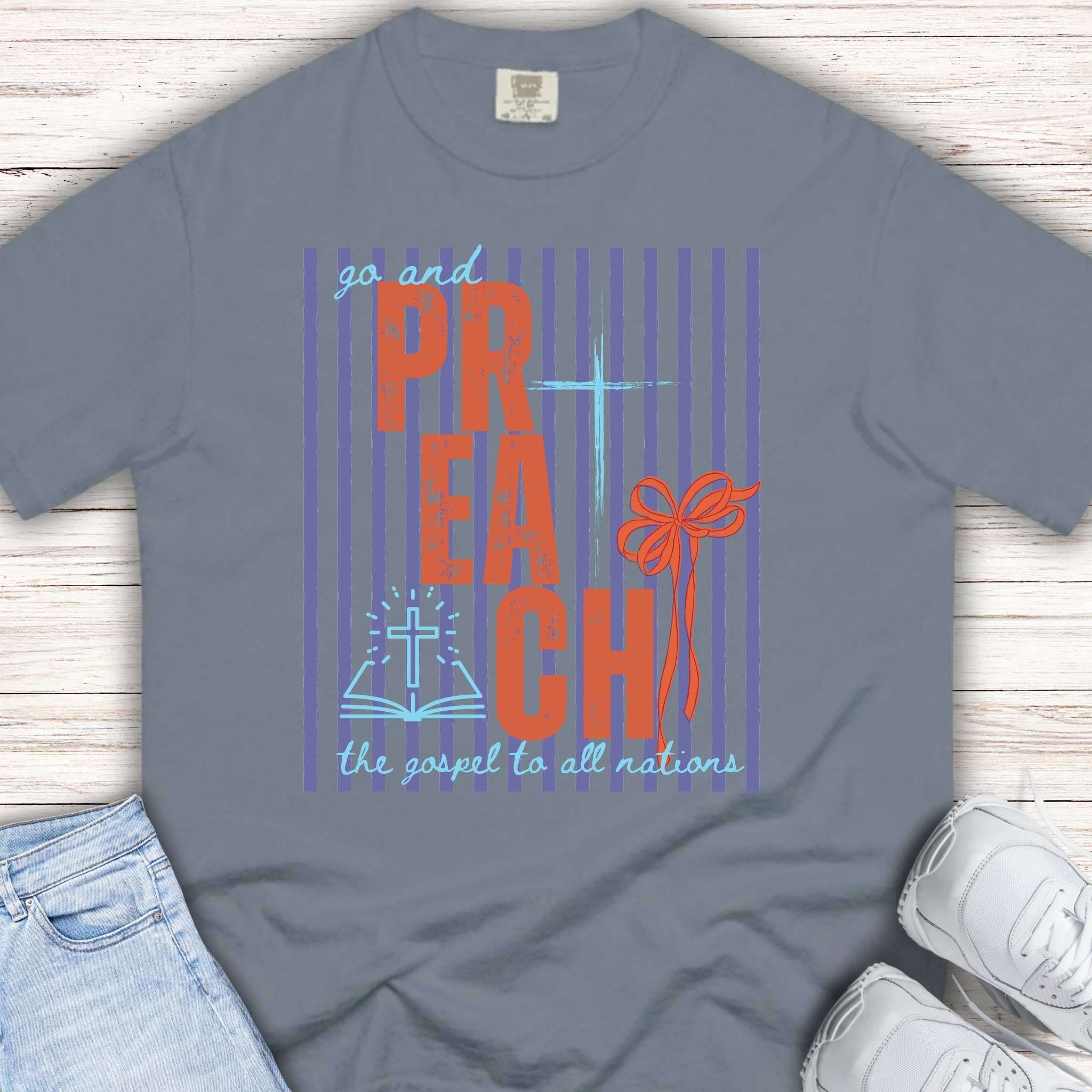 Go and preach the Gospel purple striped tee
