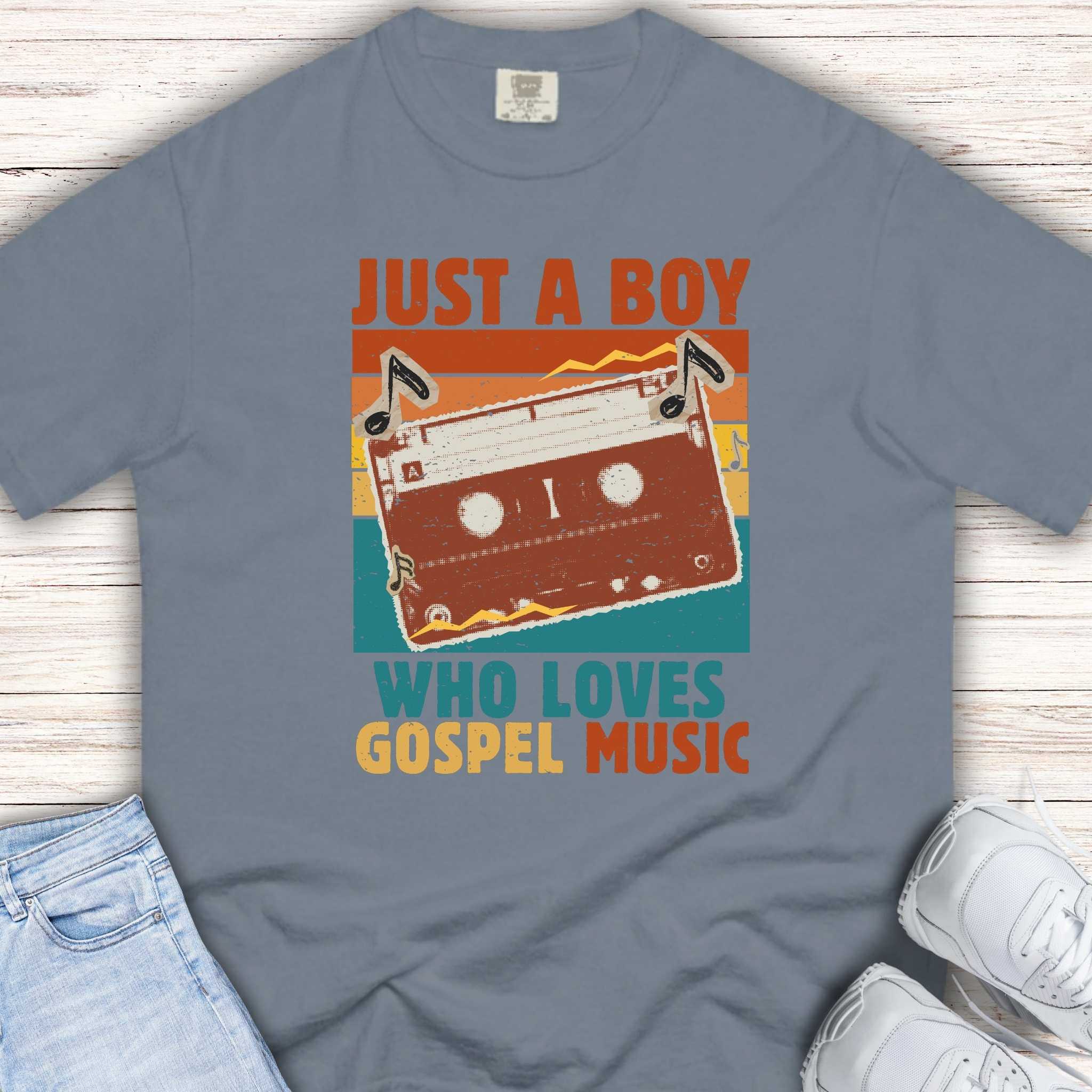 Youth Tee — "Just a Boy Who Loves Gospel Music" Retro Cassette Shirt