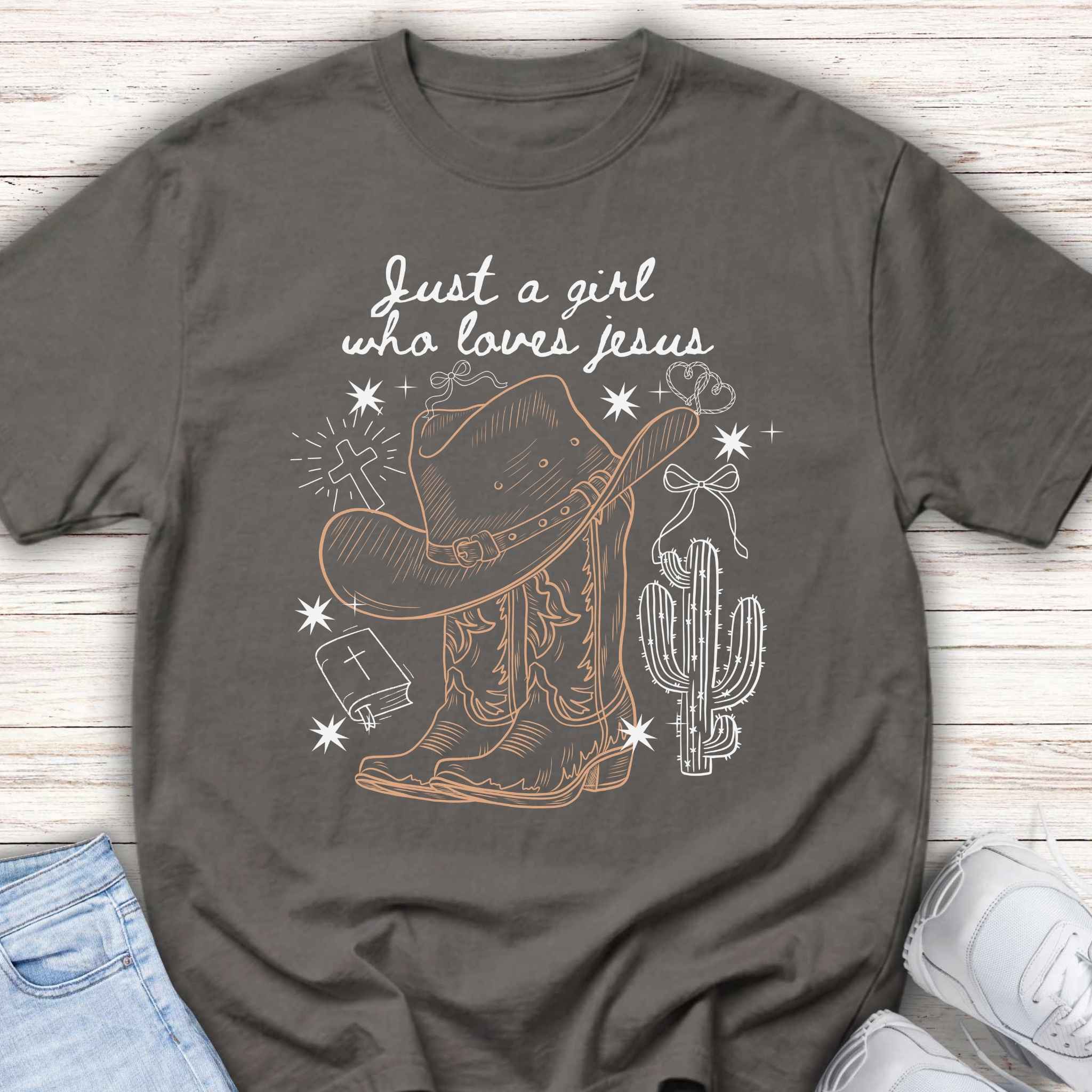 Youth Tee - 'Just a Girl Who Loves Jesus' Western Cowboy  Christian Shirt