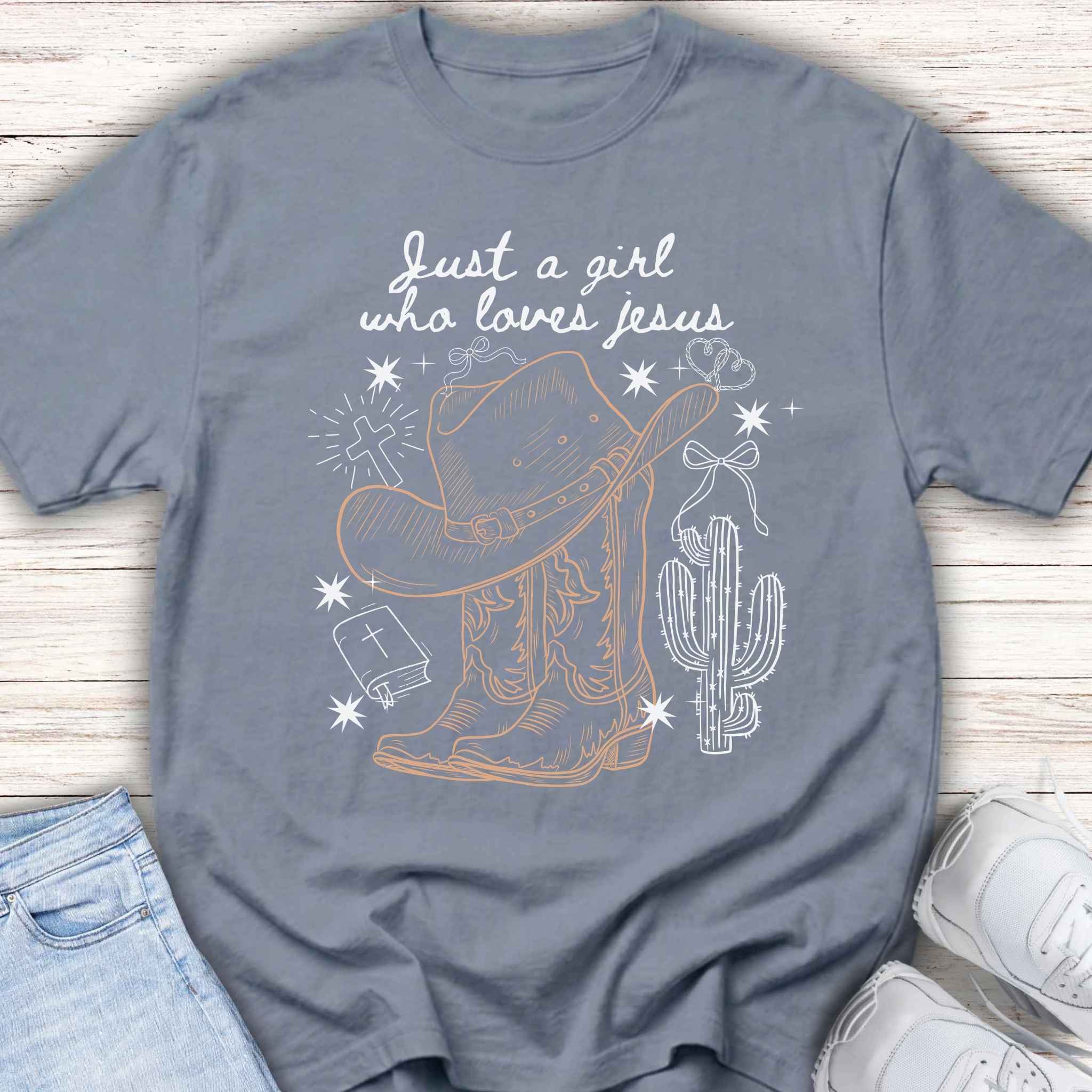 Youth Tee - 'Just a Girl Who Loves Jesus' Western Cowboy  Christian Shirt
