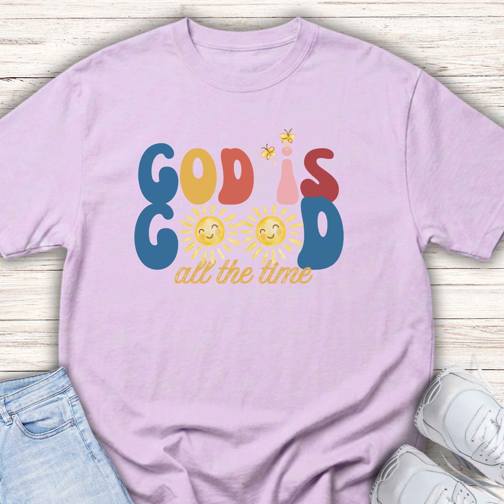 Youth T‑Shirt — "God is Good All the Time" Retro Sunflowers Kids Tee