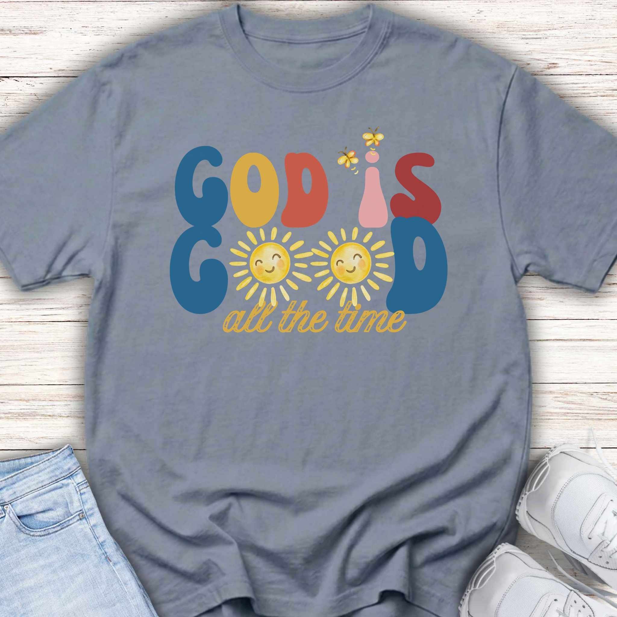 Youth T‑Shirt — "God is Good All the Time" Retro Sunflowers Kids Tee