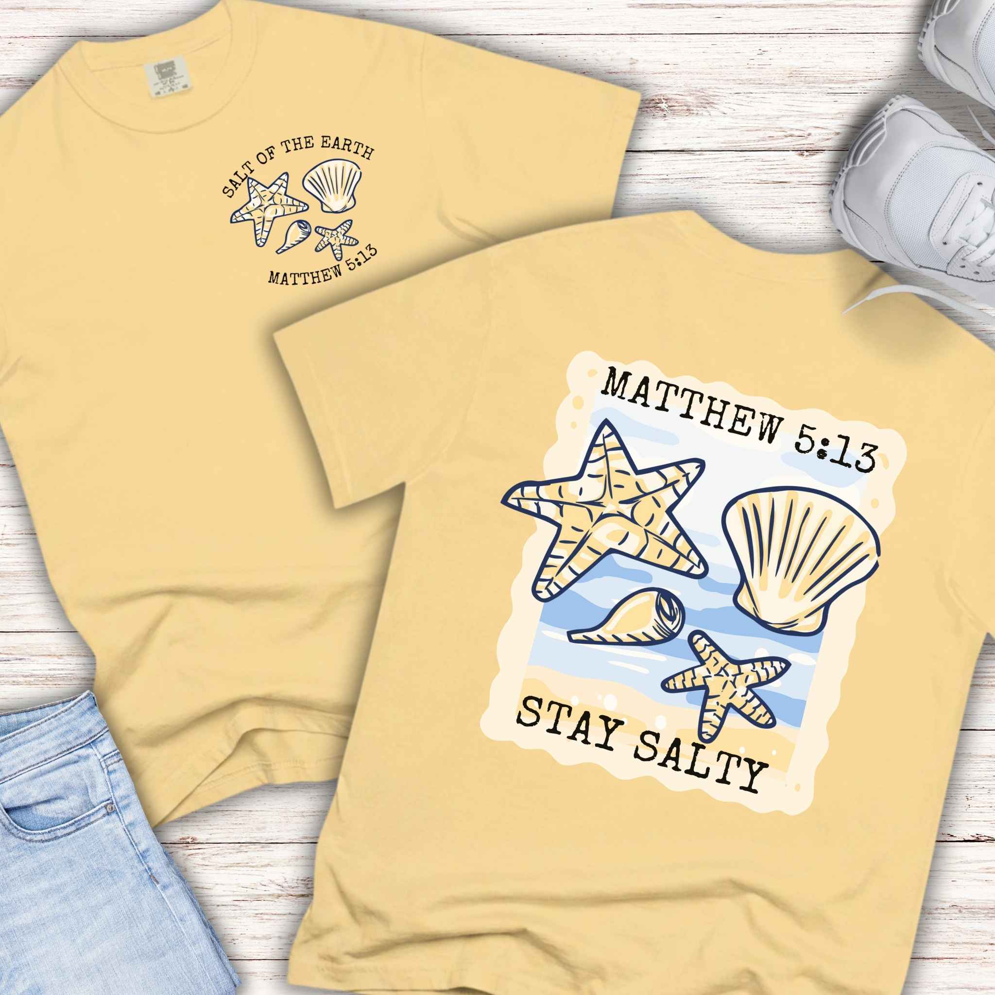 Youth Tee — "Stay Salty" Sea Shells Matthew 5:13 Christian Beach Shirt