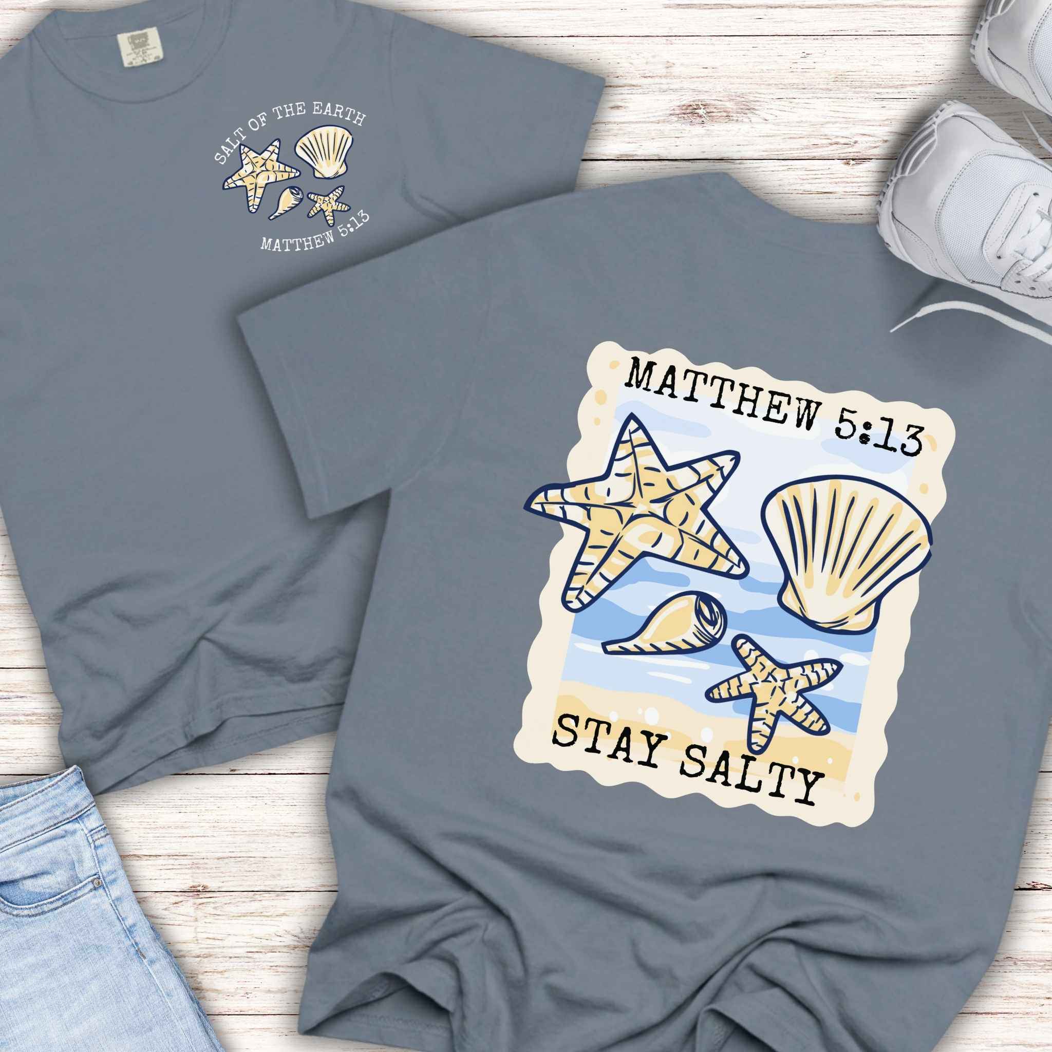 Youth Tee — "Stay Salty" Sea Shells Matthew 5:13 Christian Beach Shirt