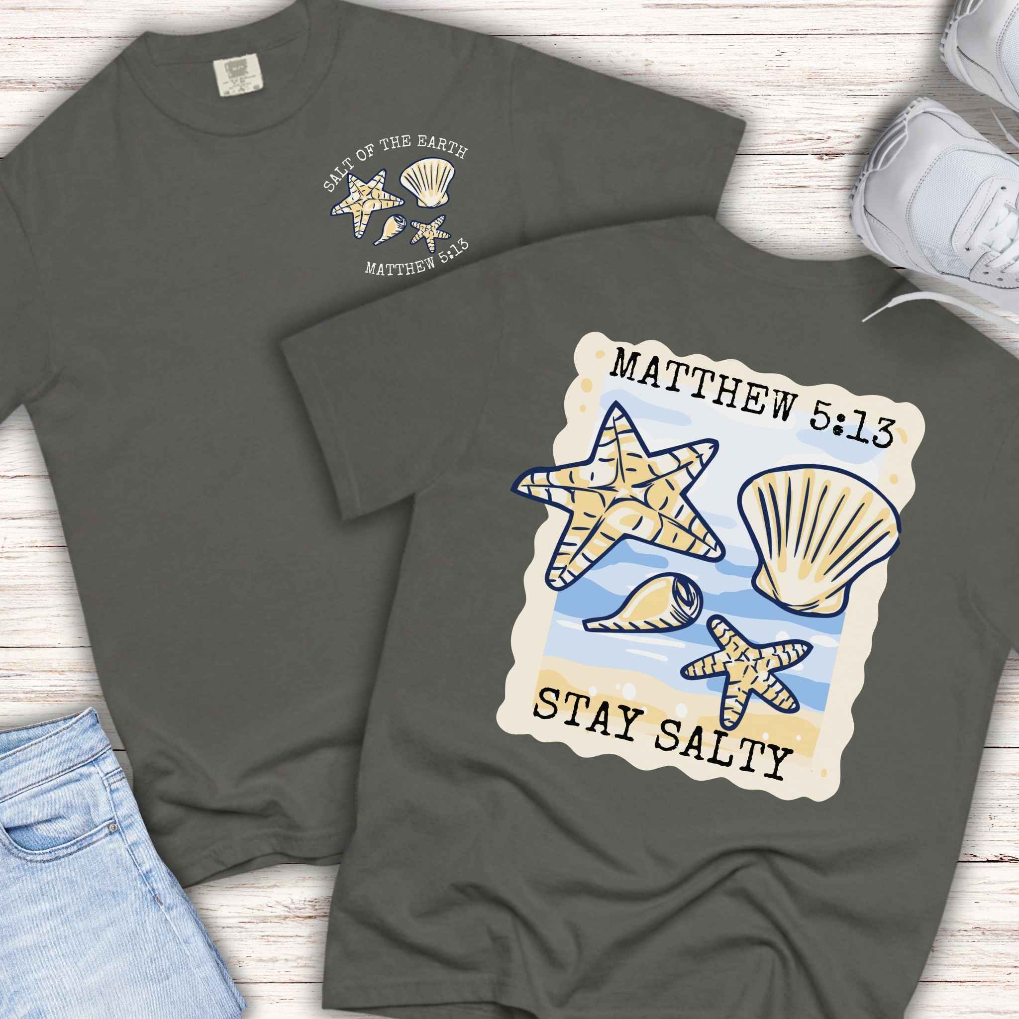 Youth Tee — "Stay Salty" Sea Shells Matthew 5:13 Christian Beach Shirt