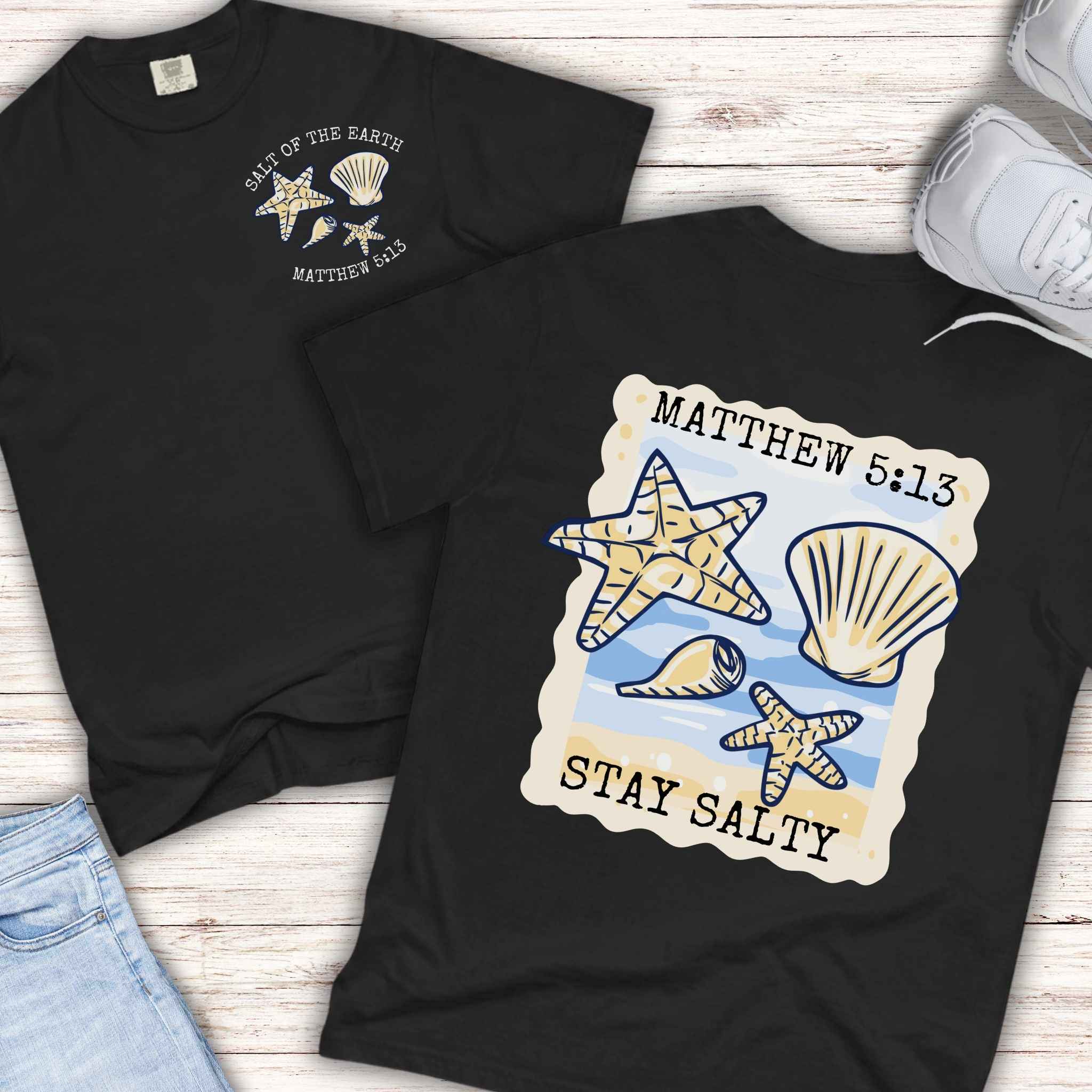Youth Tee — "Stay Salty" Sea Shells Matthew 5:13 Christian Beach Shirt