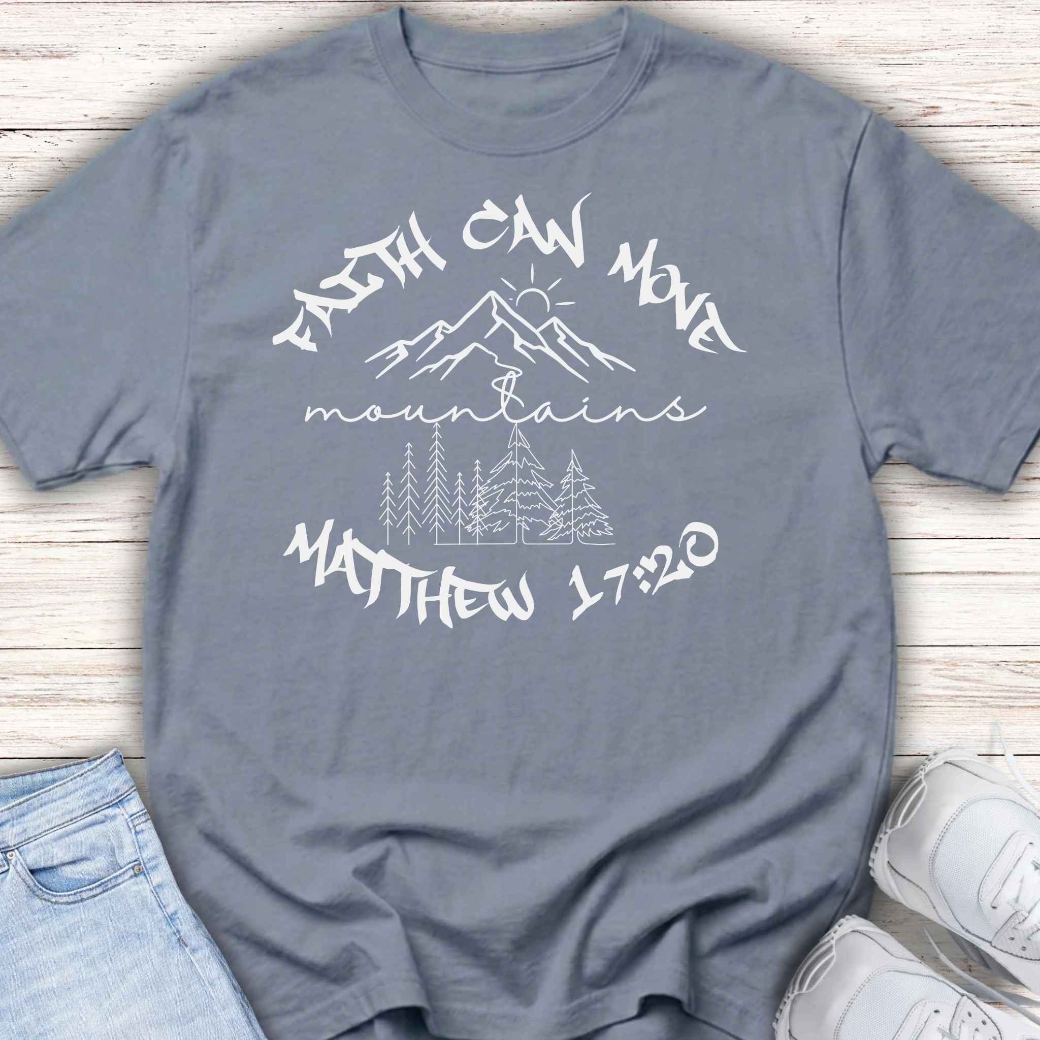 Youth Faith Mountains T‑Shirt — "Faith Can Move Mountains" (Matthew 17:20)